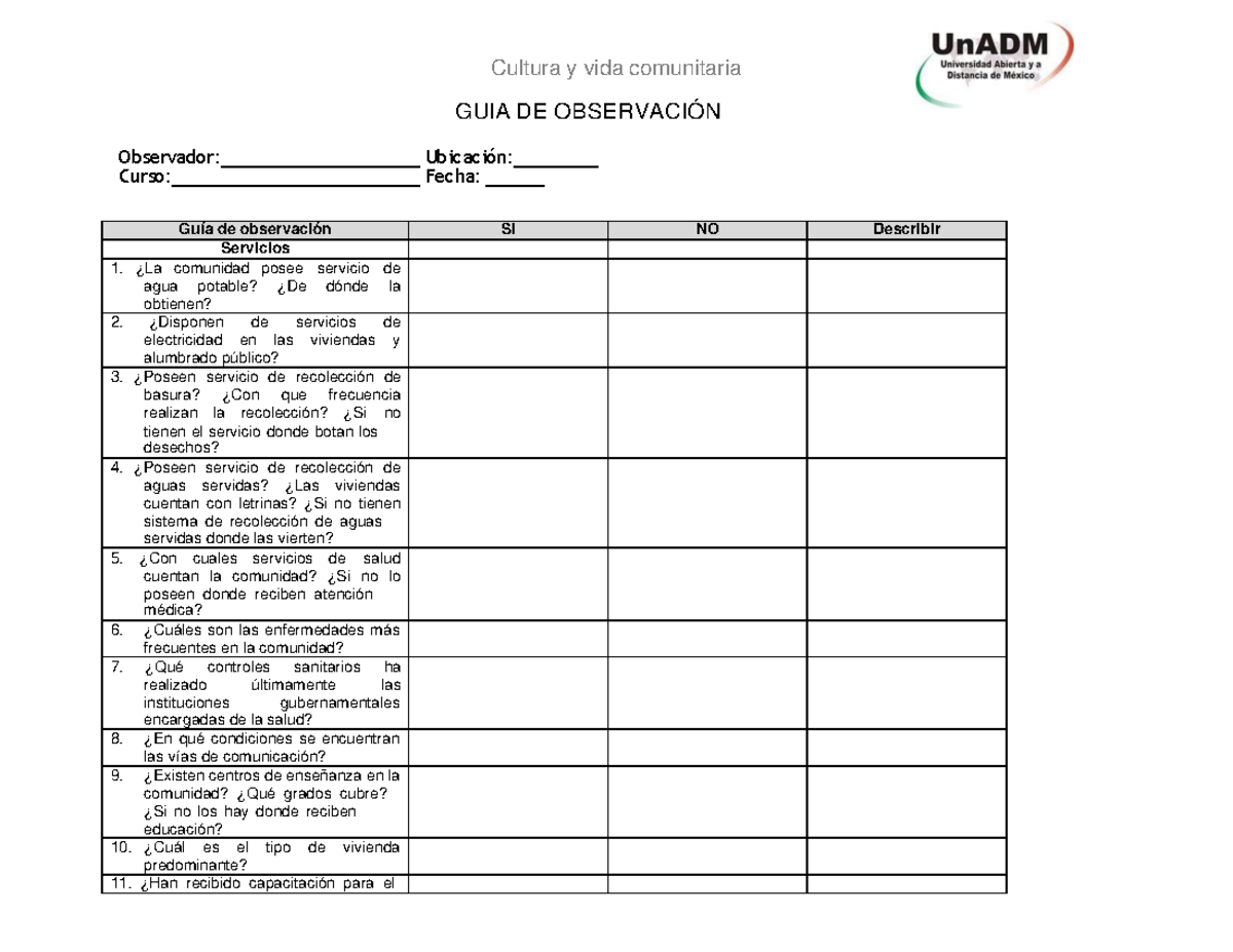 Guia-de-observacion 2 - GUIA DE OBSERVACIÓN Observador: Ubicación