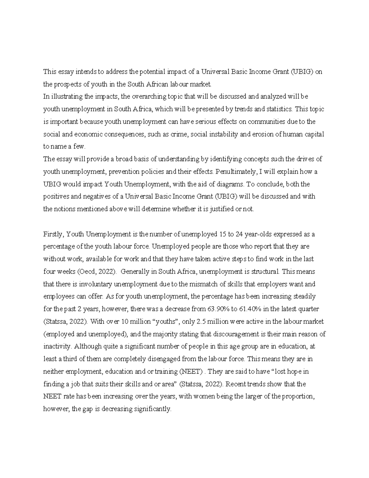 Marked essay eco1011s - This essay intends to address the potential ...