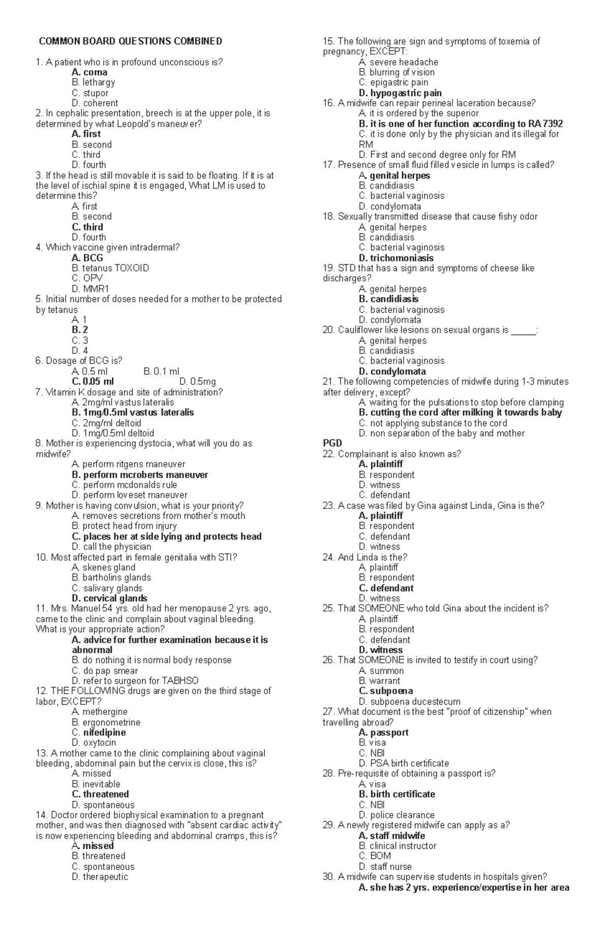 CBQ Combined - practical exams - COMMON BOARD QUESTIONS COMBINED A ...