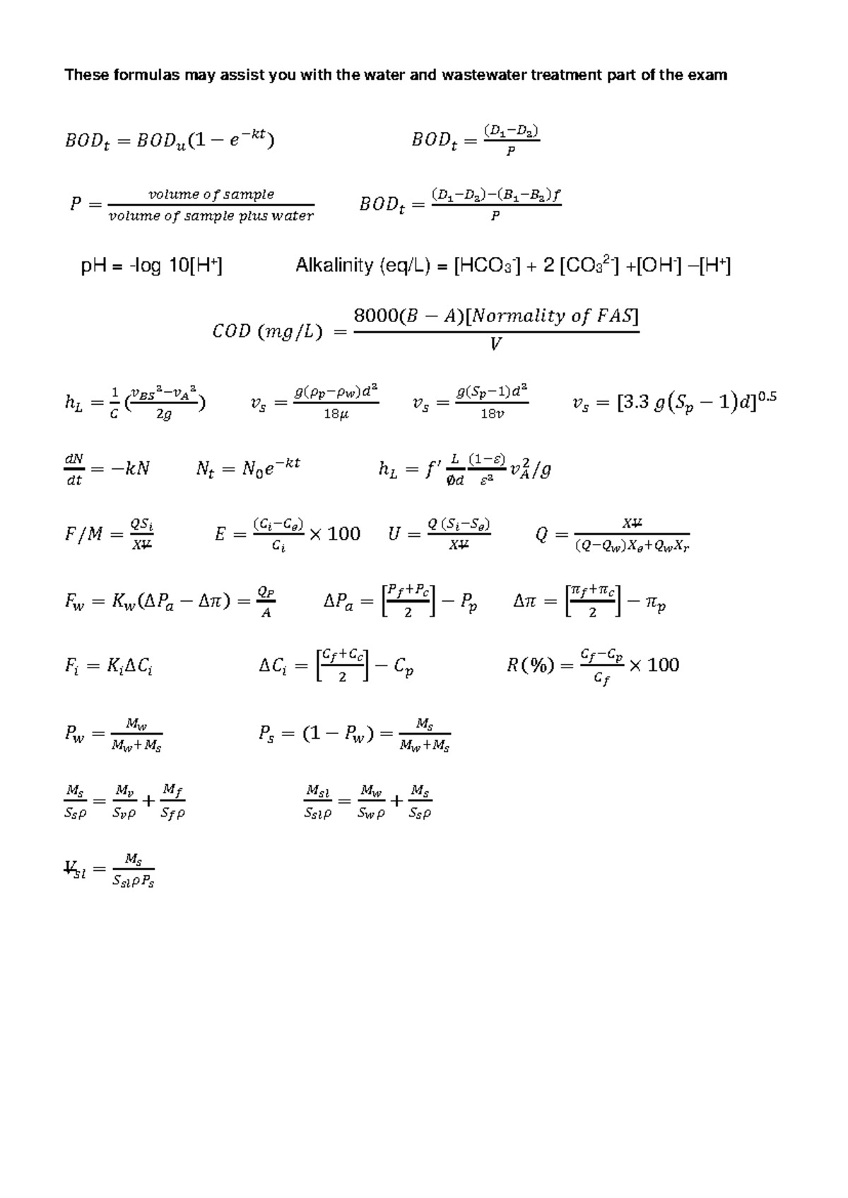 CVEN3502 Exam Formulas 2024 - These formulas may assist you with the ...