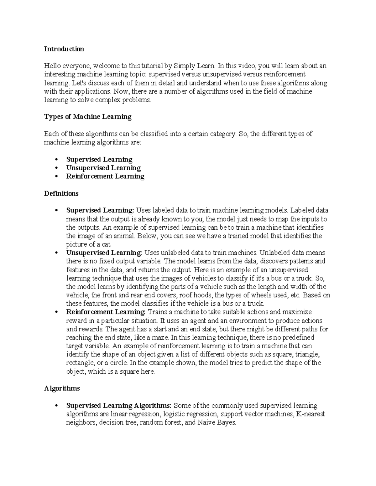 Introduction to Machine Learning: Supervised, Unsupervised ...