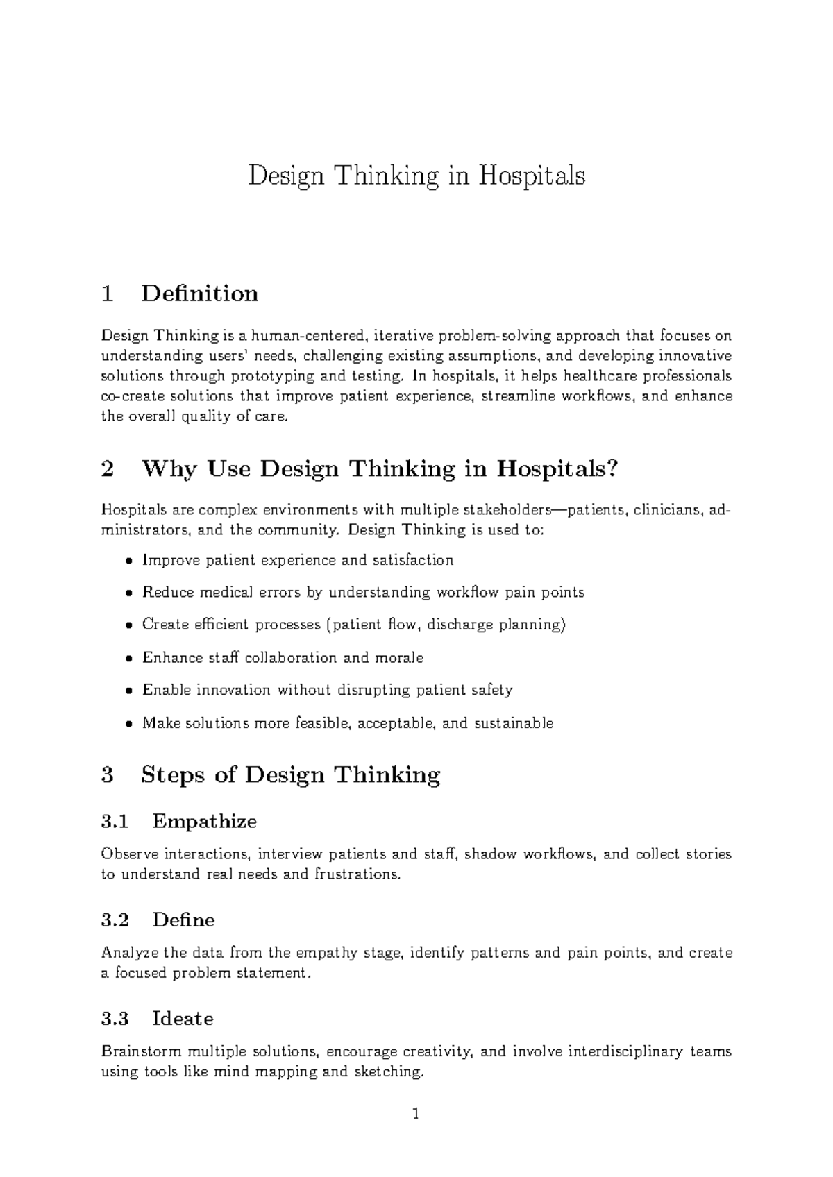 FDT - Design Thinking Strategies for Hospitals and Patient Care - Studocu