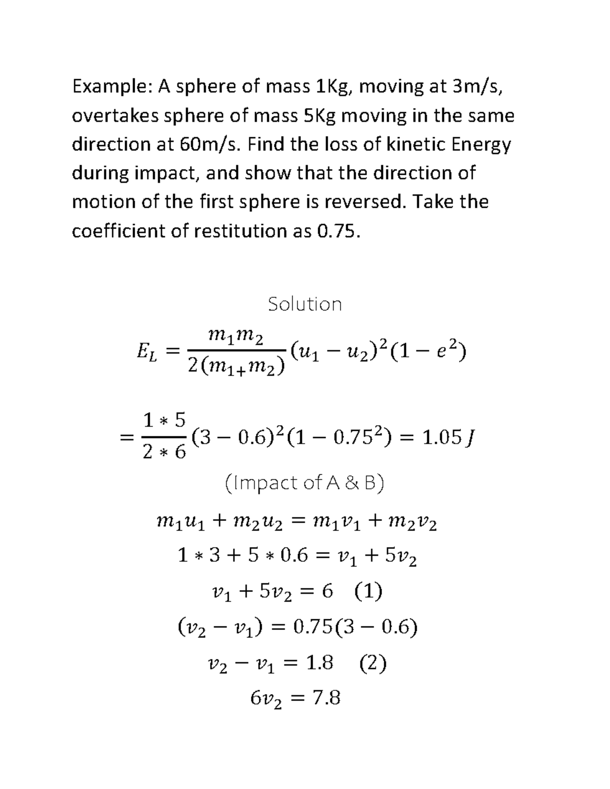 Kinetic Energy Loss & Direction Change in Collision (Example 4) - Studocu
