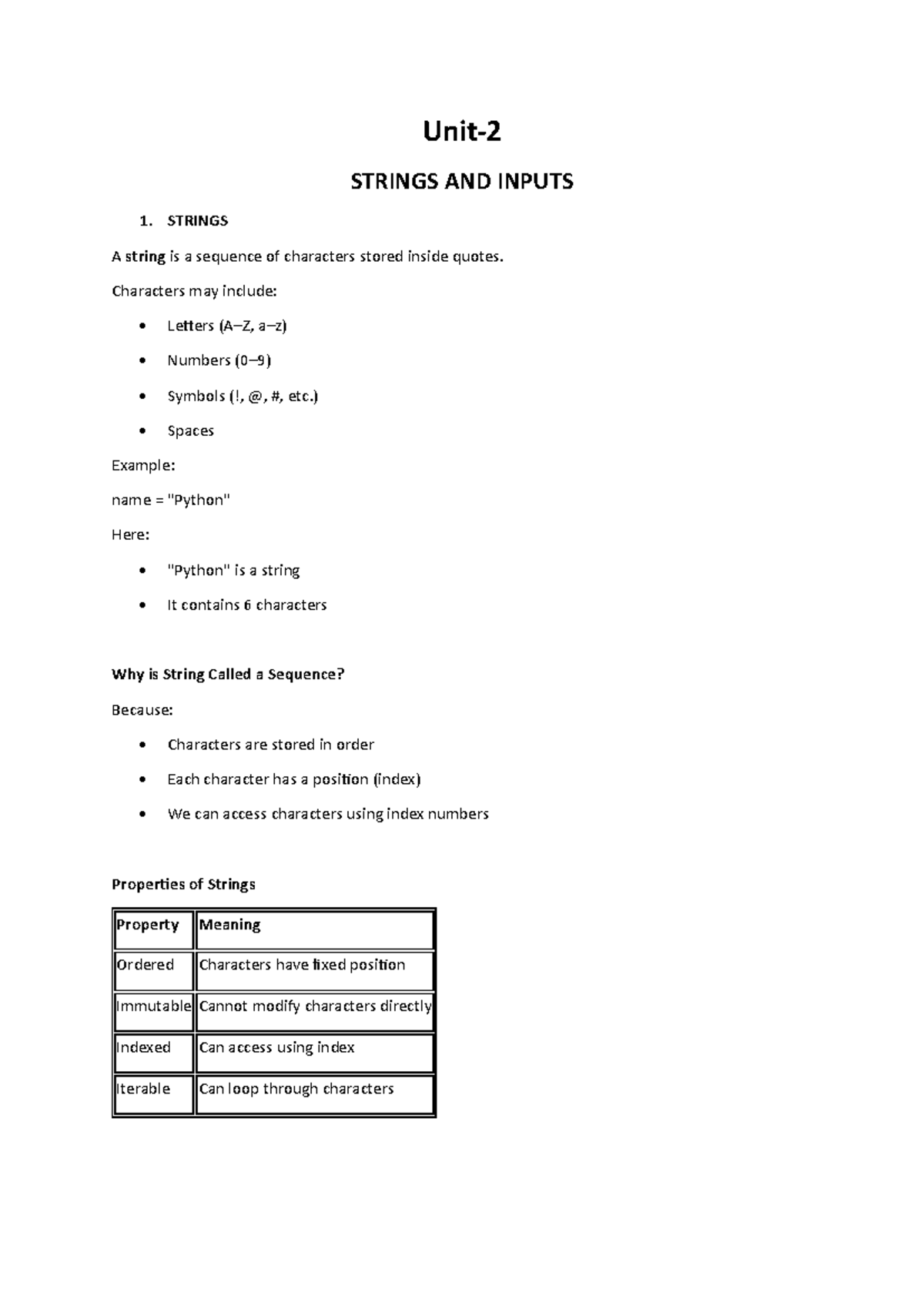 Unit-2 Python: Strings, Inputs, Functions, and Recursion Notes - Studocu