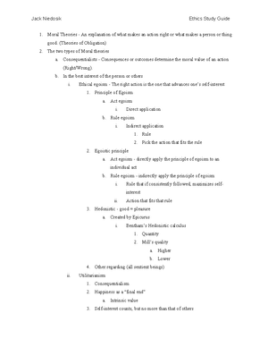 Ethics Study Guide: Overview of Moral Theories and Key Concepts ...