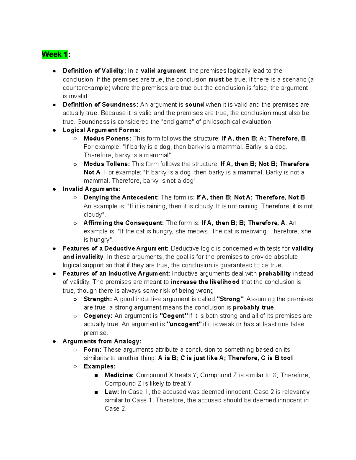 PHIL101 Week 1-2 Lecture Notes on Validity and God Attributes - Studocu