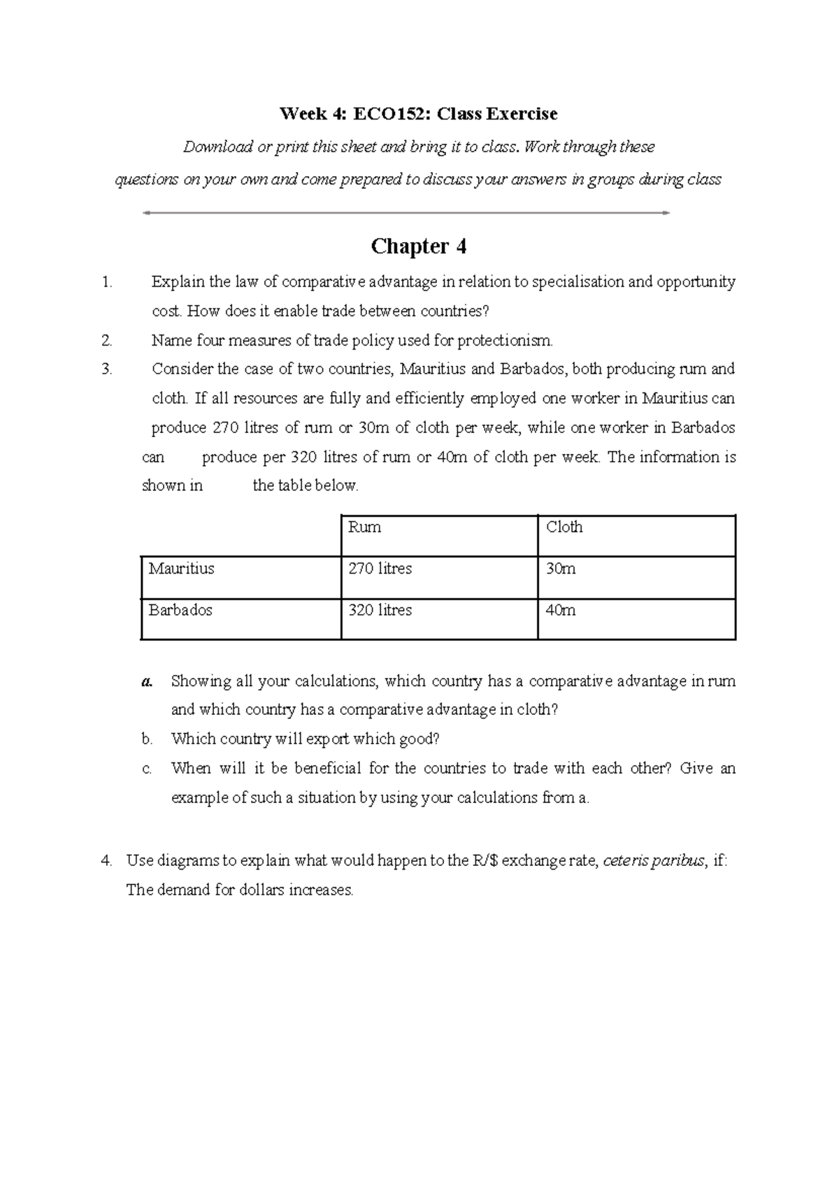 ECO152 Week 4 Class Exercise: Comparative Advantage & Trade Analysis ...