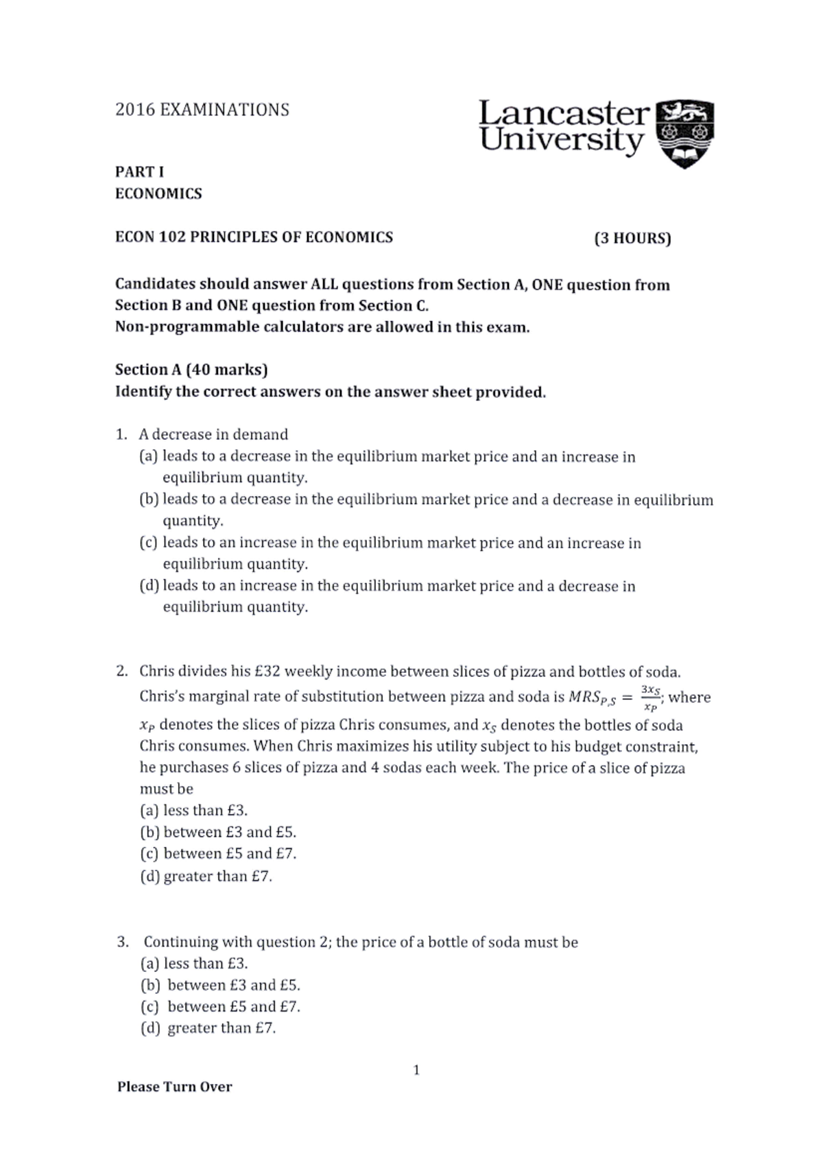 ECON 102 2016 - exam paper - AC.F393 - Lancaster - Studocu