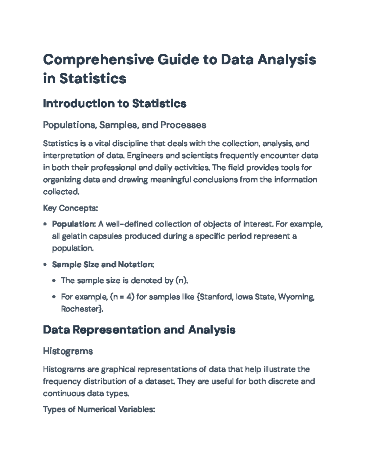 Comprehensive Guide to Data Analysis in Statistics (Final Exam Notes ...