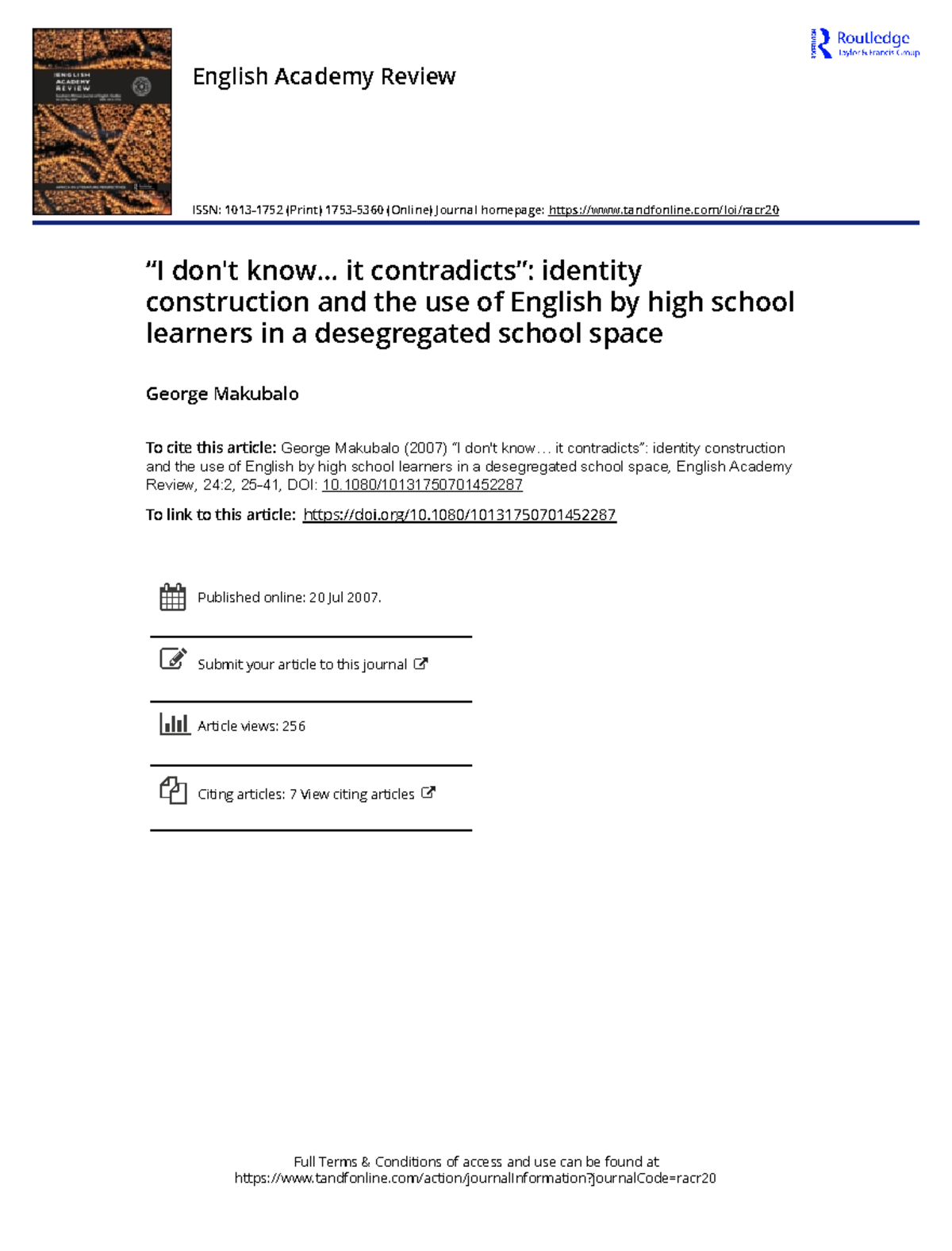 Identity Construction and English Practices in High School Learners: A ...