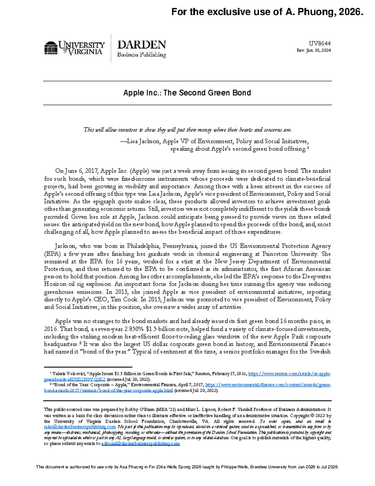 Apple Inc. UV8644: The Second Green Bond Case Study Analysis - Studocu