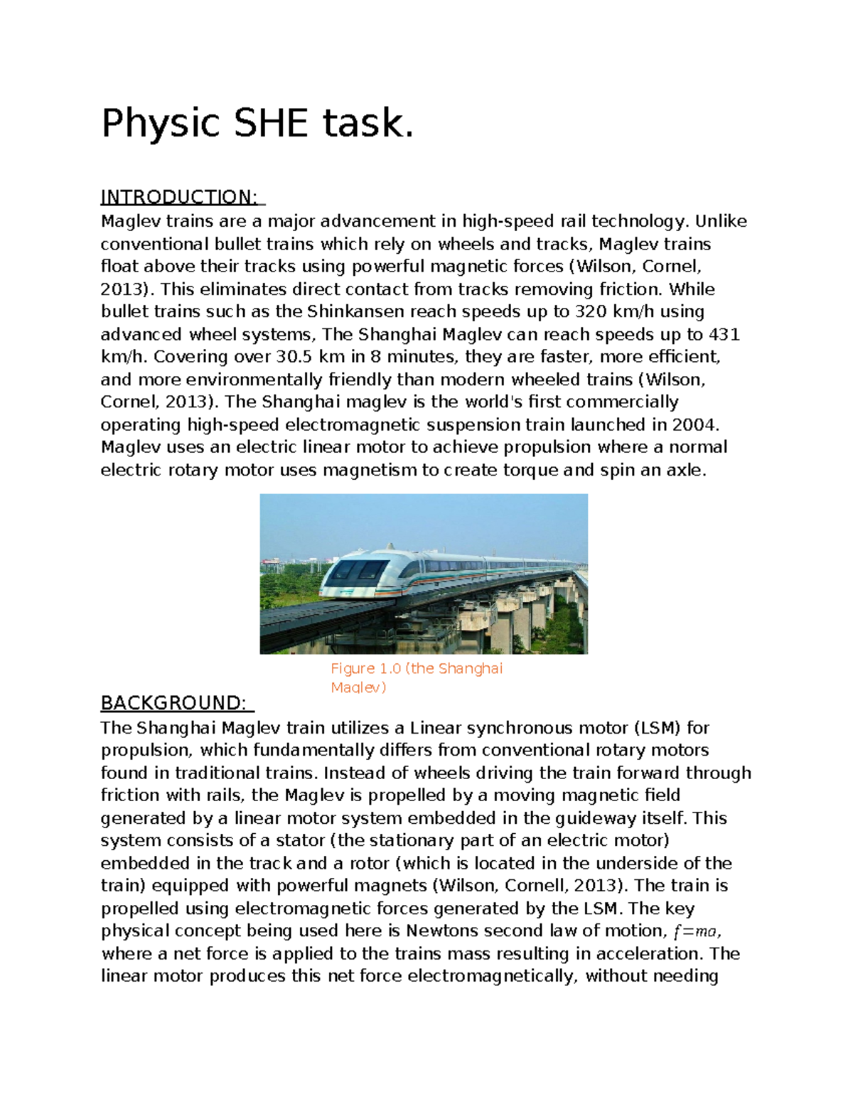 Physics SHE Task: Exploring the Shanghai Maglev Train Technology - Studocu
