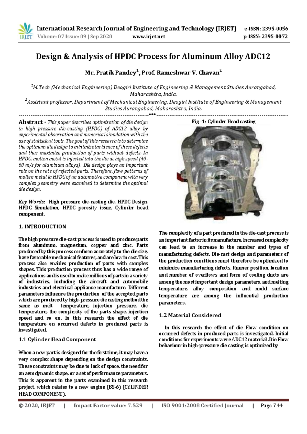 Design & Analysis of HPDC Process for Aluminum Alloy ADC12 (IRJET ...