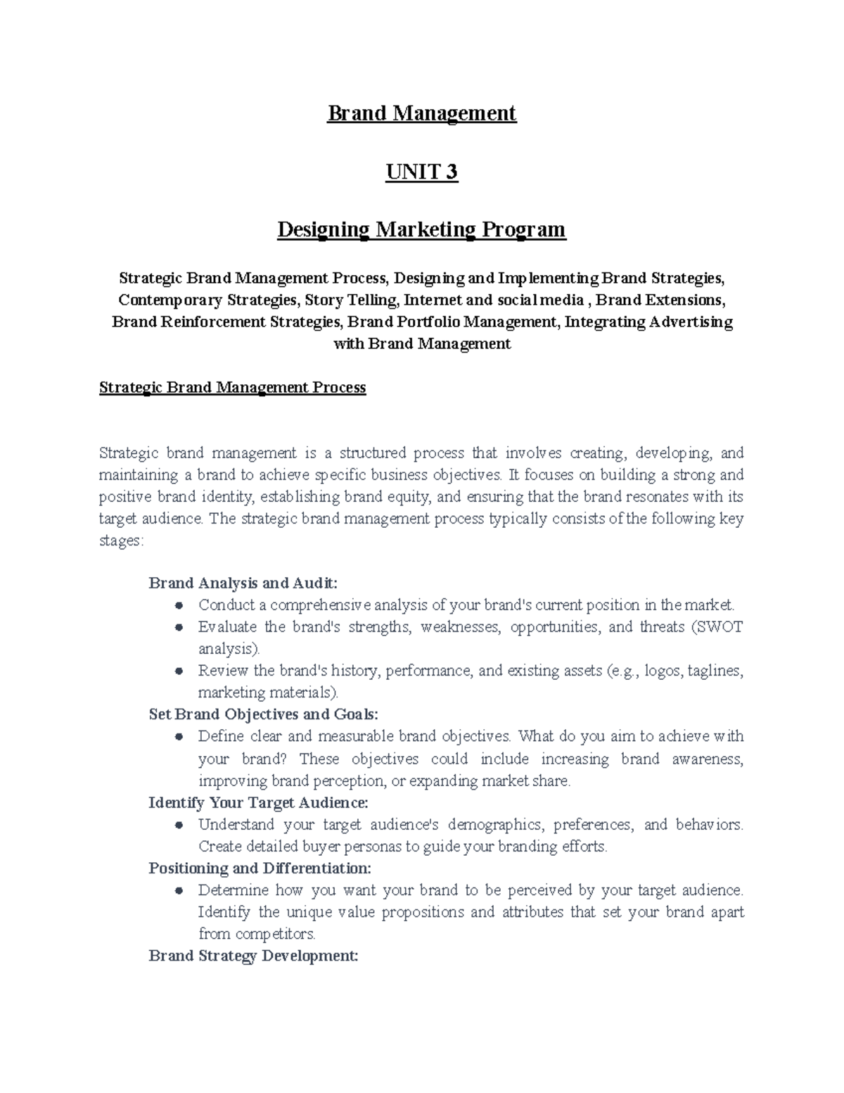 Brand Management Unit 3: Strategic Marketing & Brand Strategies - Studocu