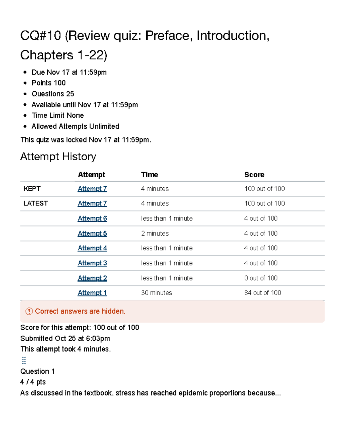 CQ#10 Review Quiz: Preface, Intro & Chapters 1-22 - HHPL-175-04 - Studocu