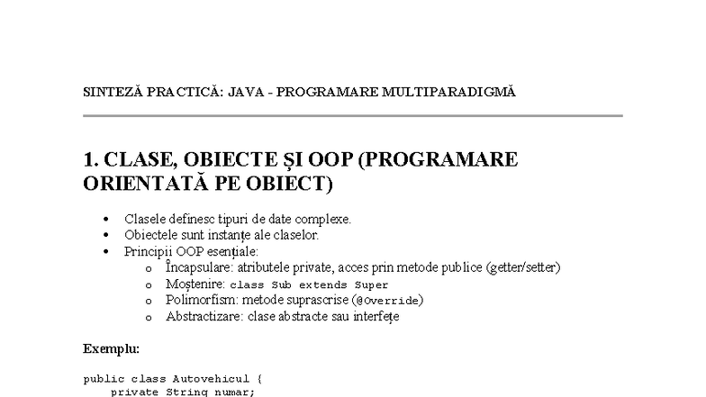 Sinteză Practică: Programare Java Multiparadigmă - OOP și Structuri de ...