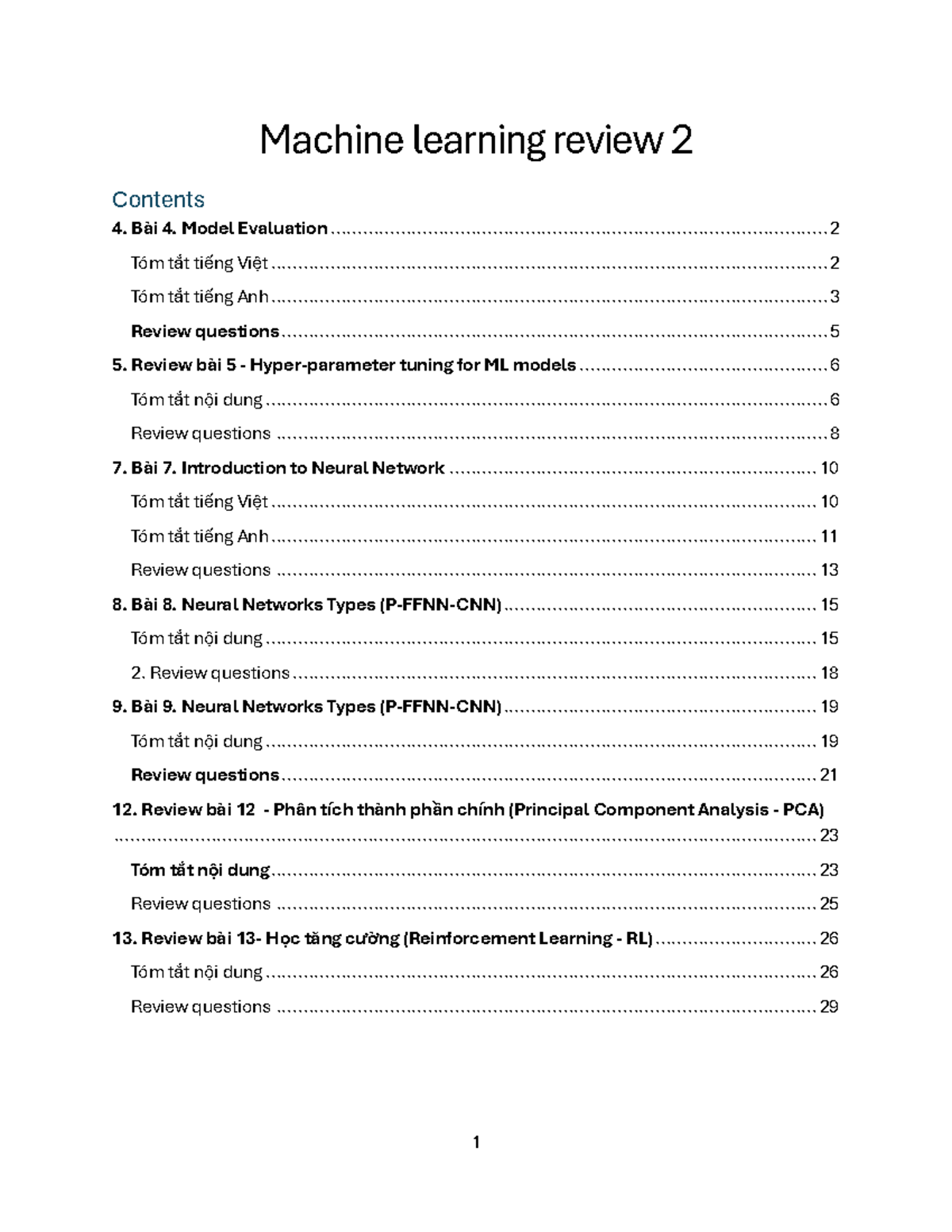 Review 2: Machine Learning Course Insights and Key Concepts - Studocu