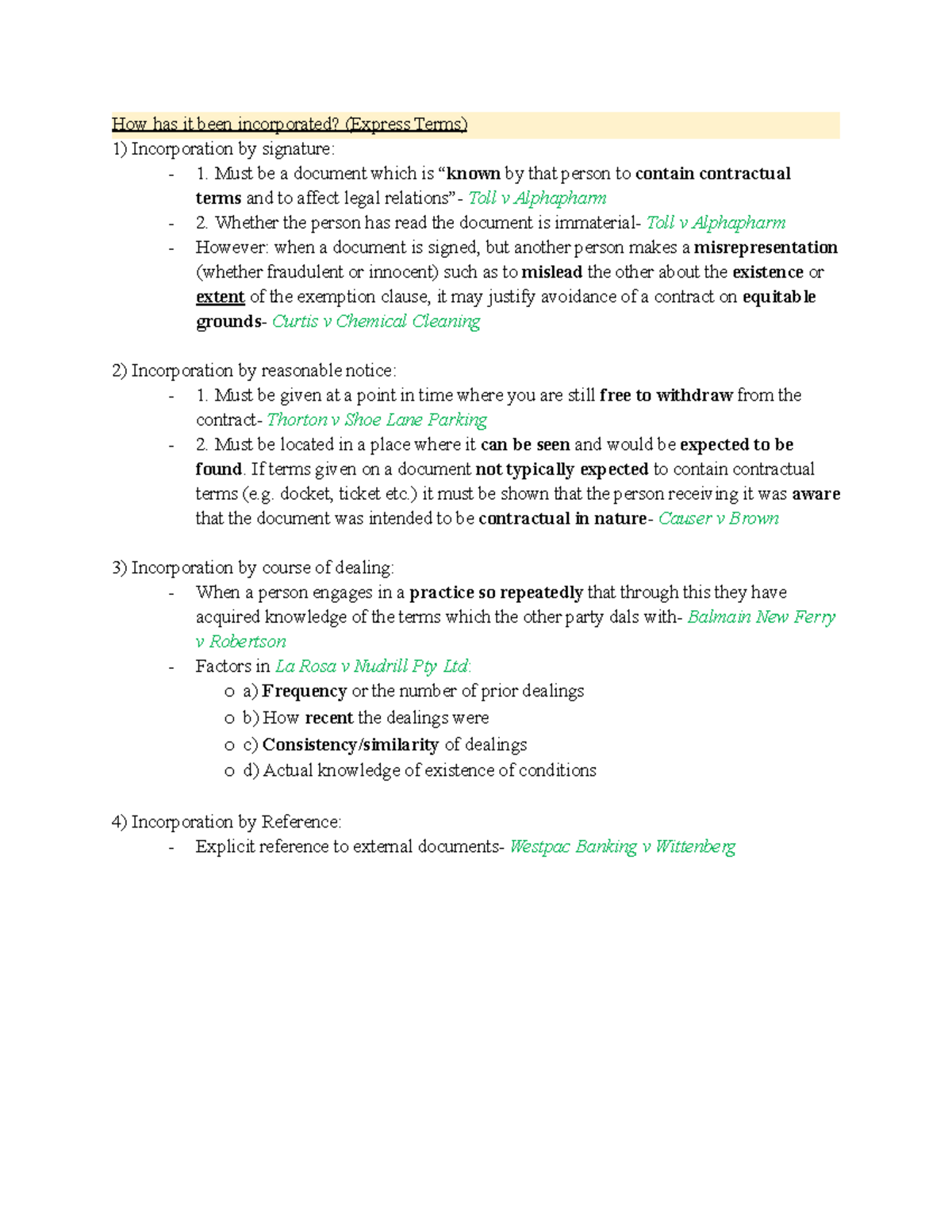 Express Terms - Concise Contracts Notes (Law 101) - Studocu