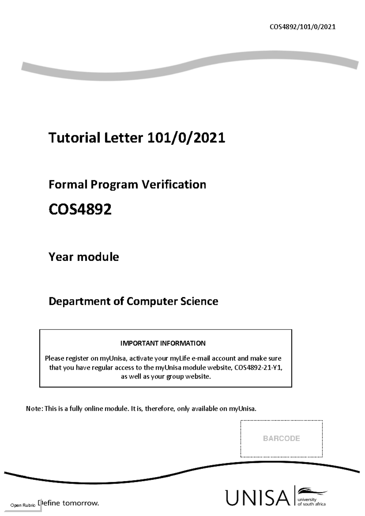 101 2021 0 b - Lecture notes - COS4892/101/0/20 21 Tutorial Letter 101 ...