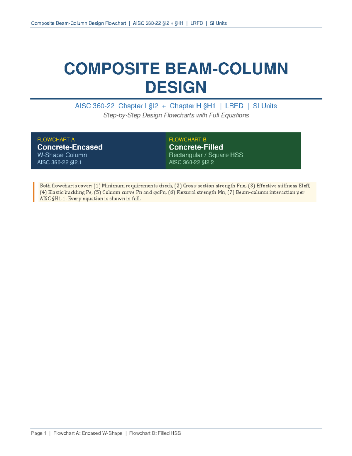 Composite Beam-Column Design Flowchart AISC LRFD SI Units - Studocu
