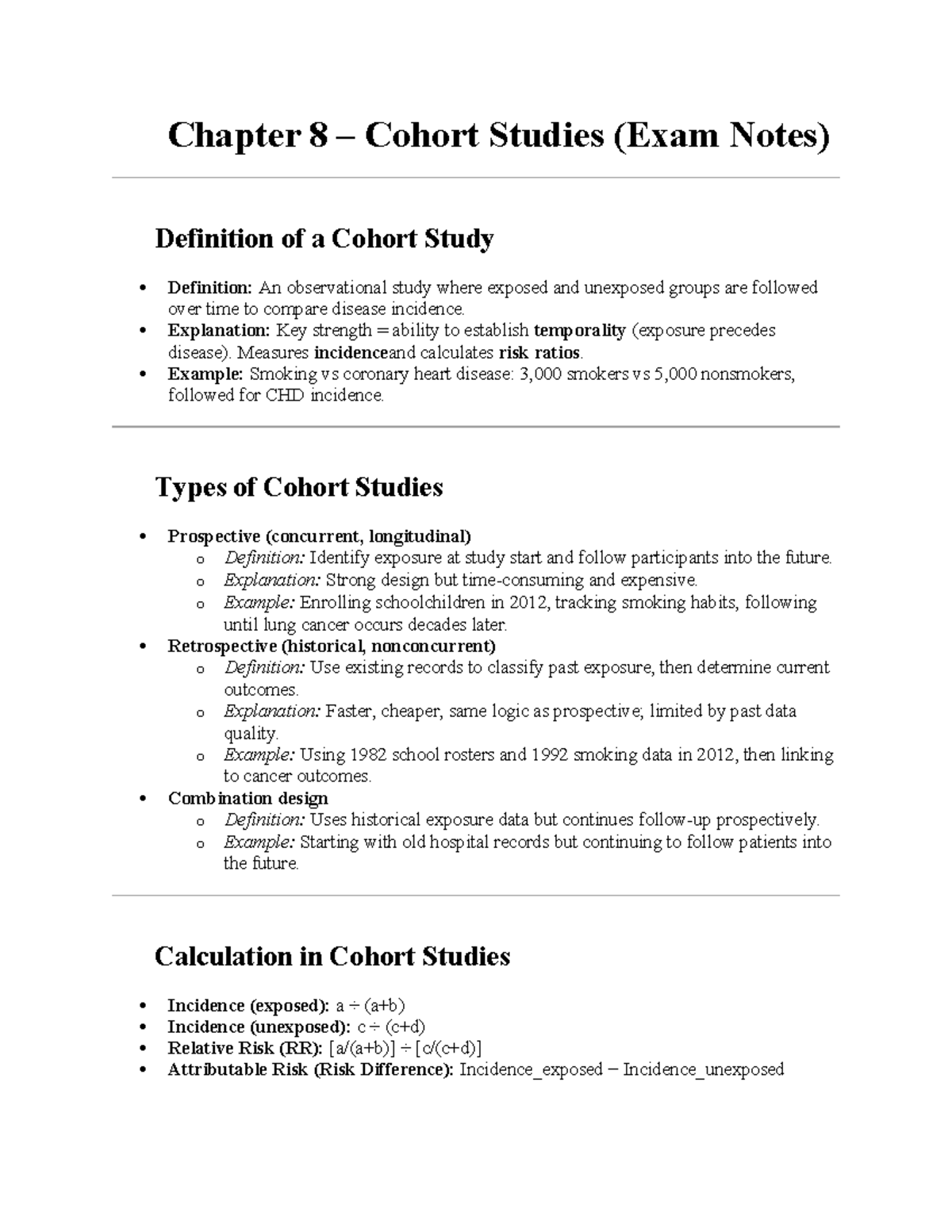 Cohort Studies Overview: Exam Notes & Key Concepts (Cohort Study) - Studocu