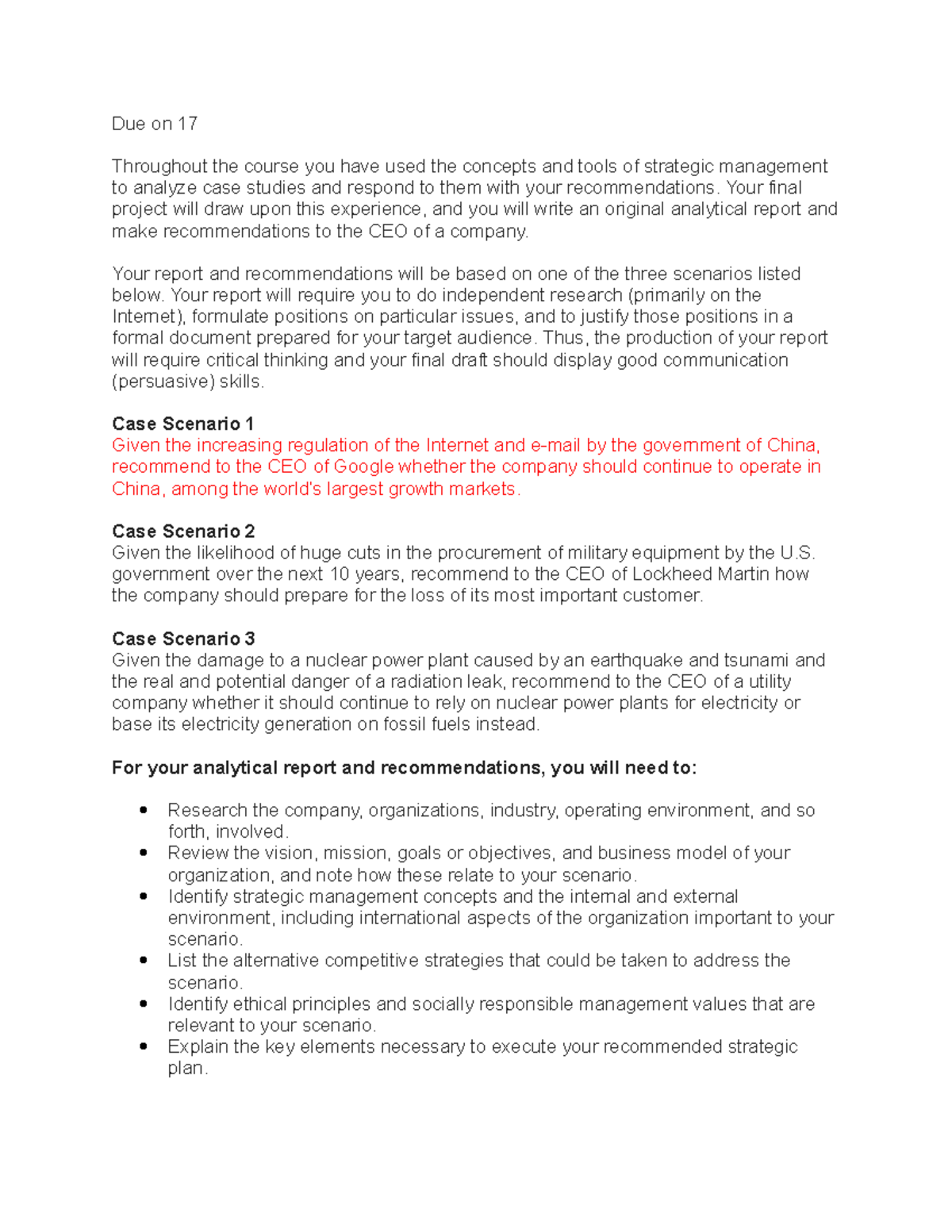 Case Scenario assignment - Due on 17 Throughout the course you have ...