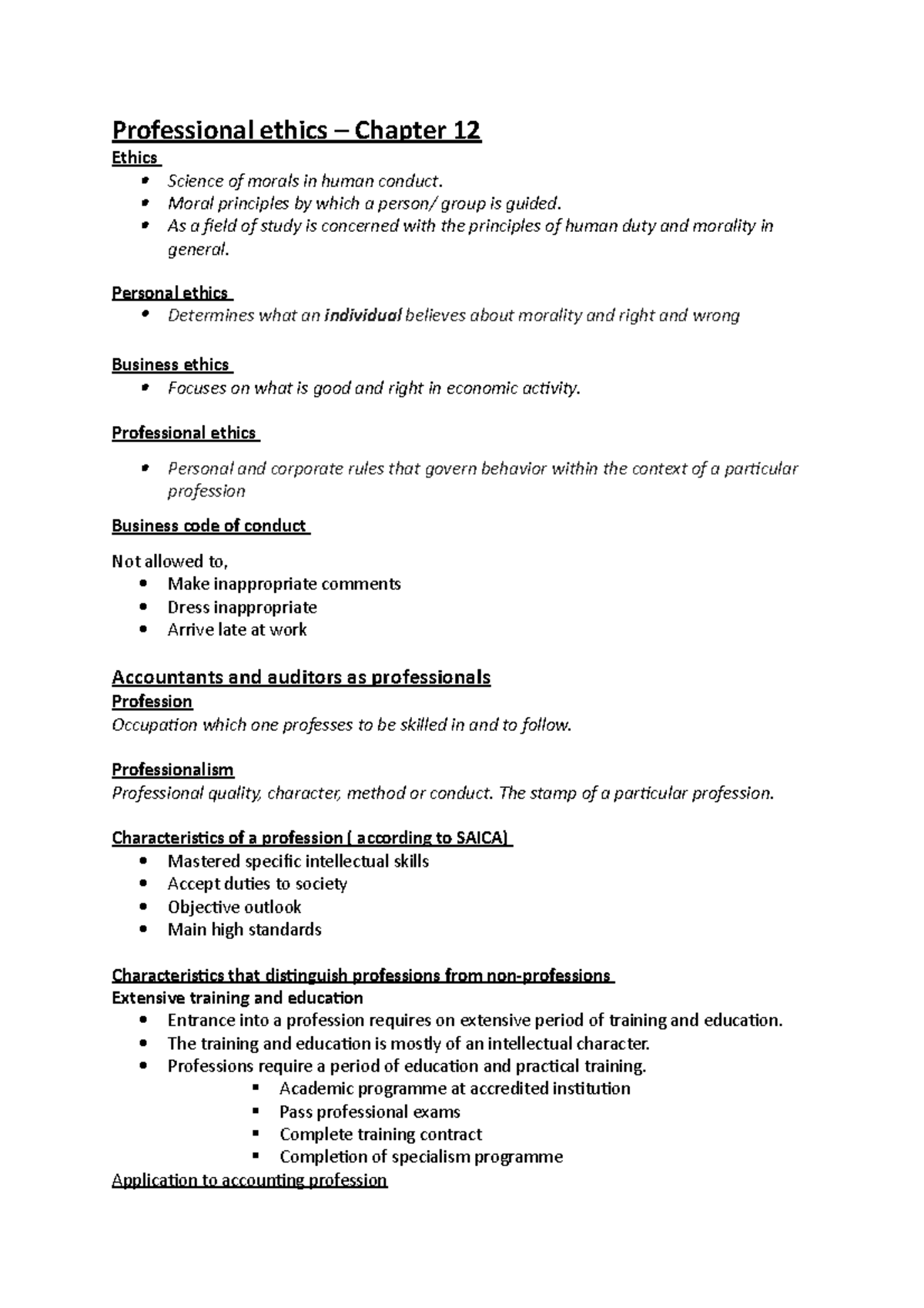 Professional Ethics Overview - Chapter 12 Study Notes - Studocu