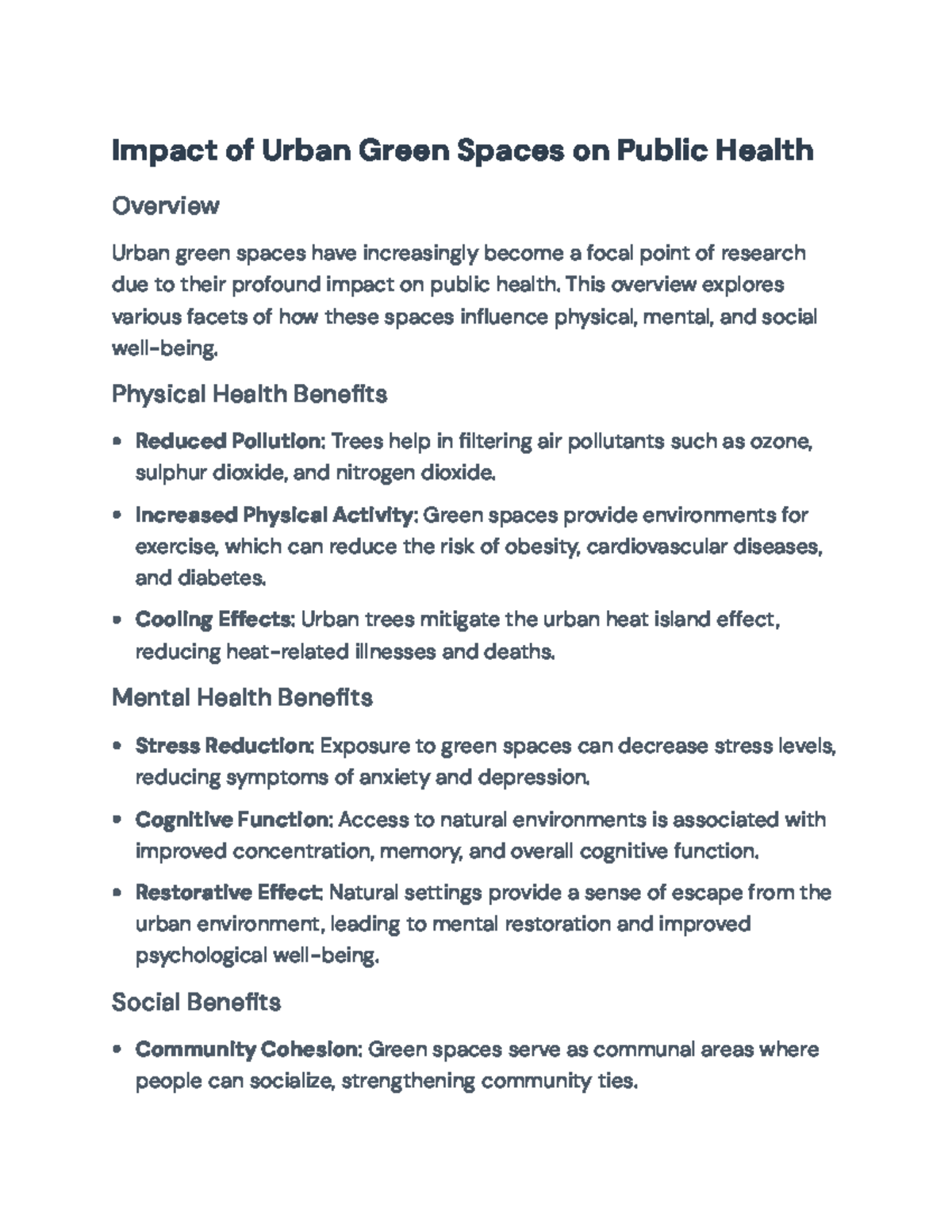 Impact of Urban Green Spaces on Public Health: Benefits & Policies ...