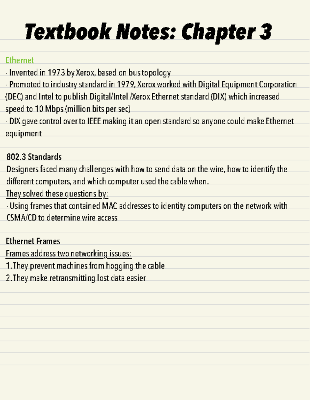 CompTIA C82 Chapter 3 Ethernet Summary Notes - Studocu