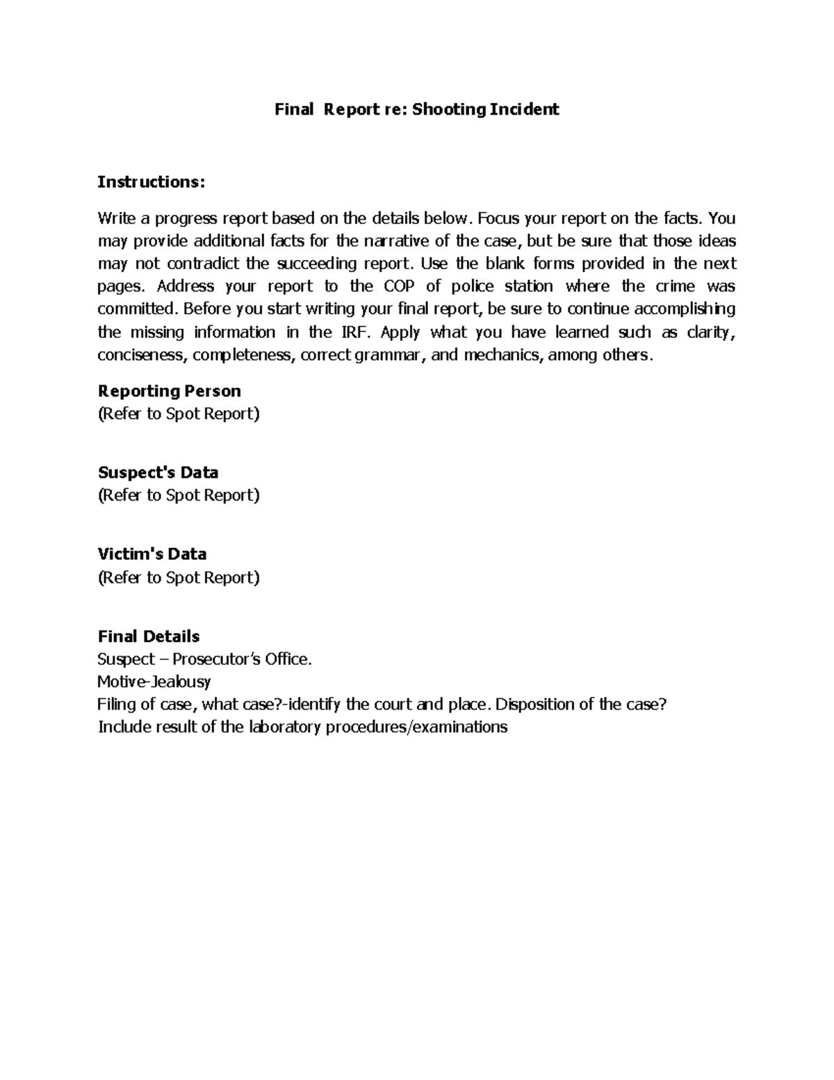 Final Report on Shooting Incident & Traffic Accident - CDI 5 - Studocu