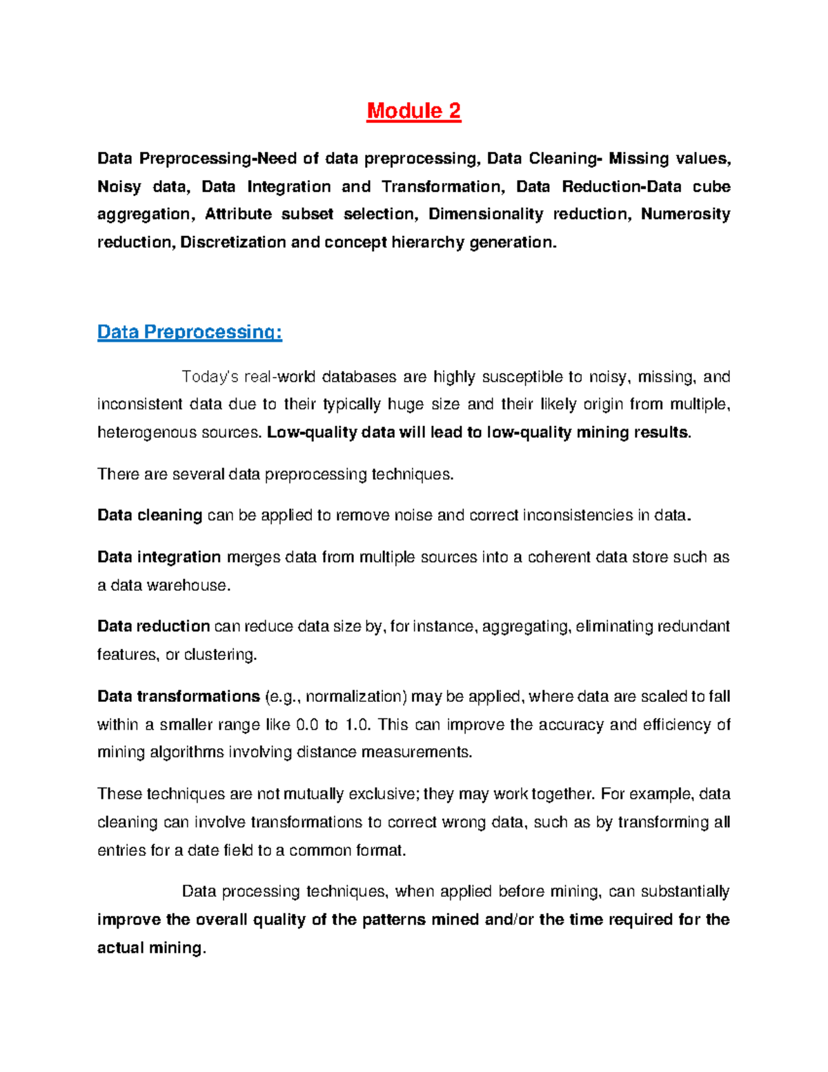 Module 2 - mod 2 - Module 2 Data Preprocessing-Need of data ...