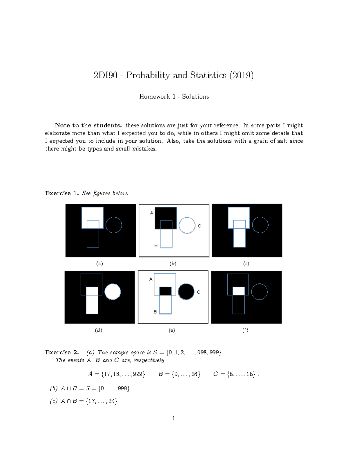 2DI90 HW1 Solutions - Probability & Statistics (2019) - Studeersnel