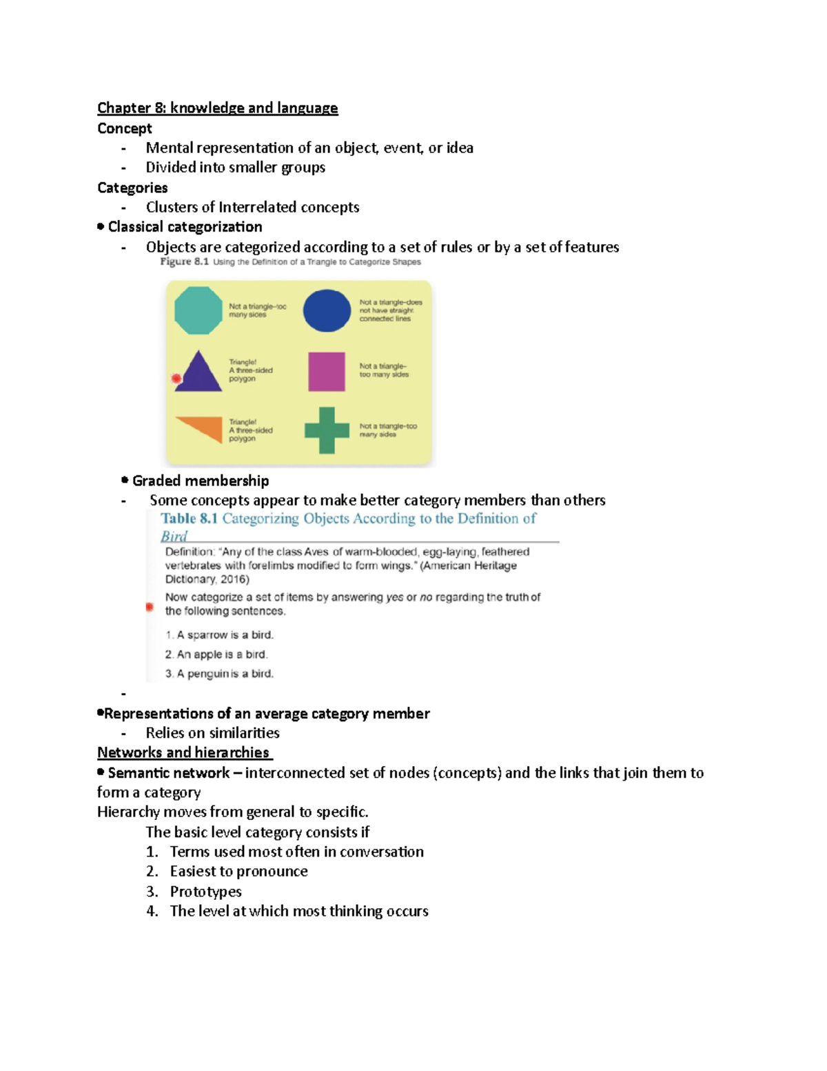Chapter 8 psych notes - Chapter 8: knowledge and language Concept ...