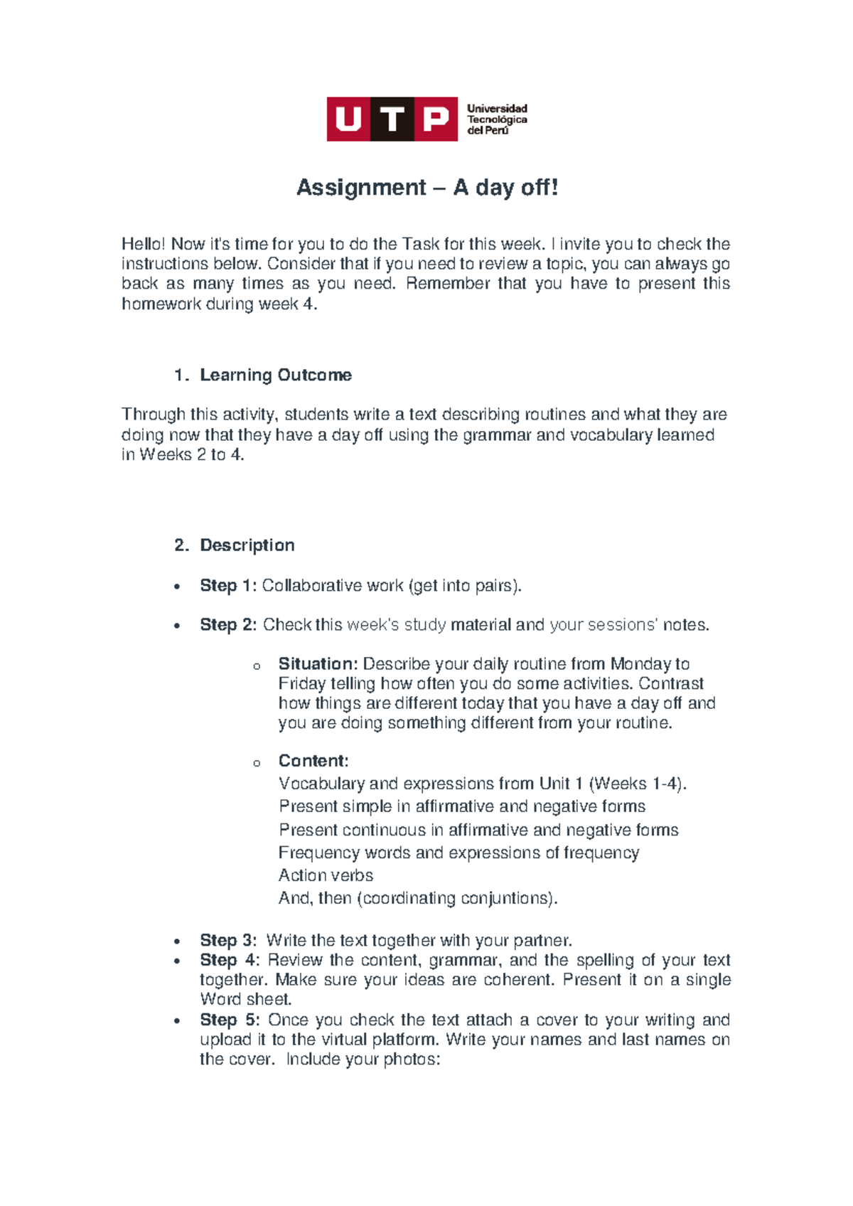 Week+4+-+Task+ - informacion de apubtes - Assignment – A day off! Hello ...