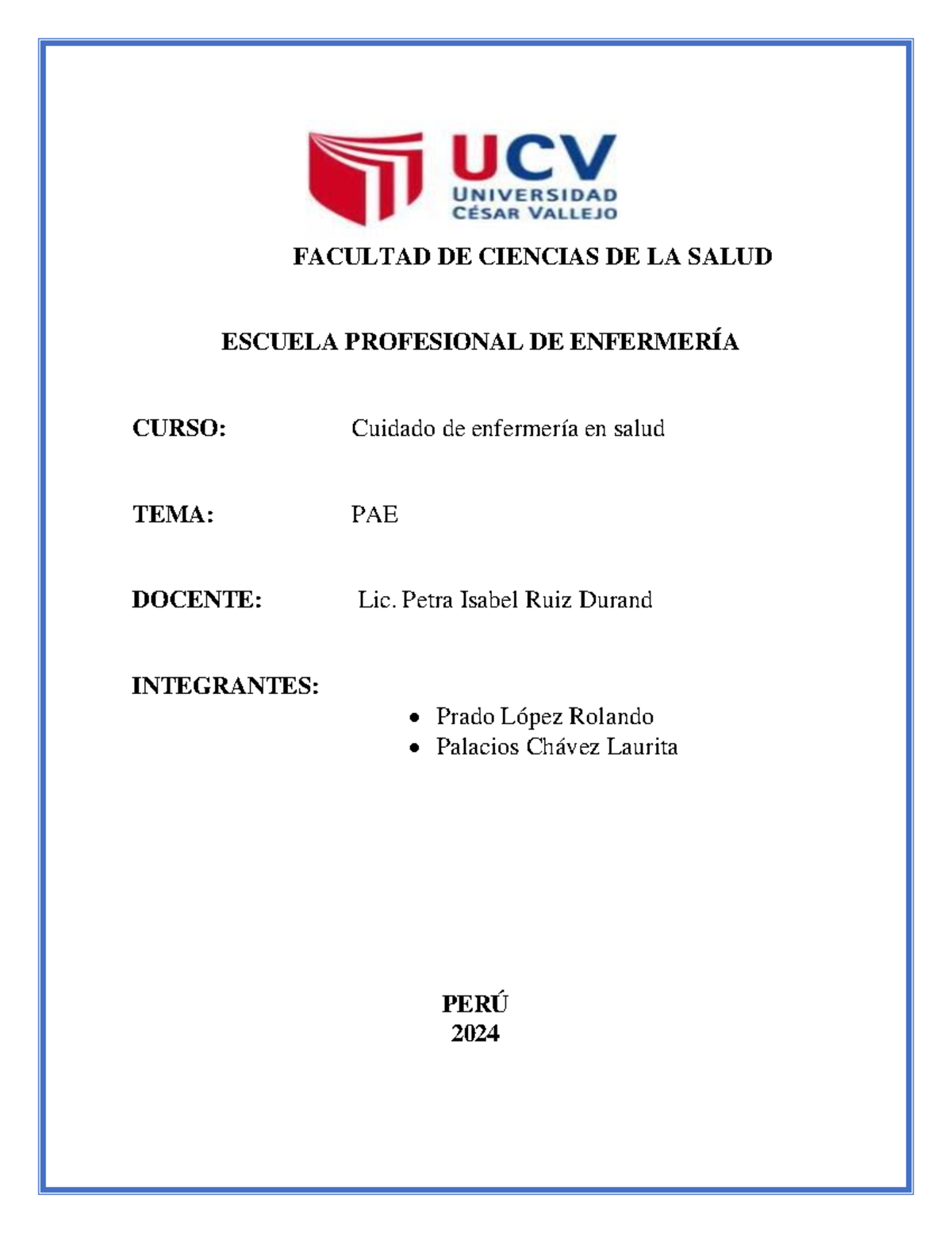 PAE Internado: Estudio de Caso Clínico de Dengue en Enfermería - Document Preview