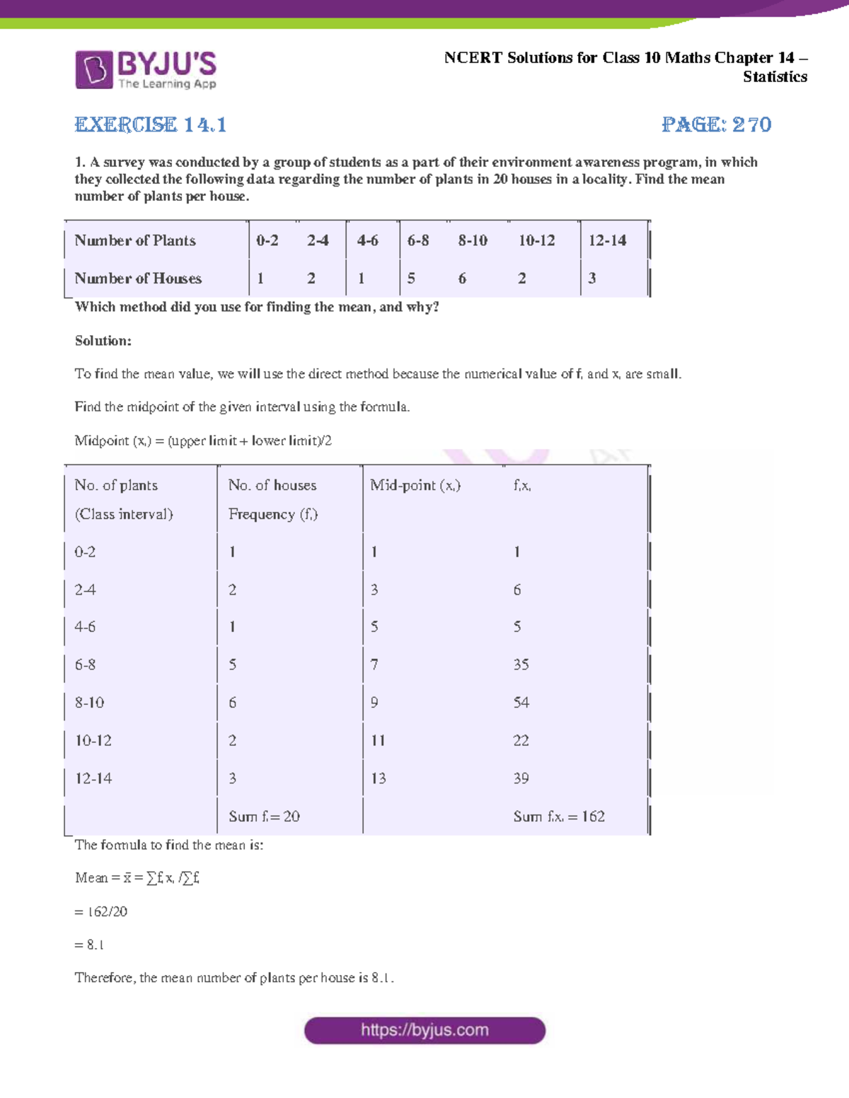 NCERT Solutions for Class 10 Maths - Chapter 14 Statistics Explained ...
