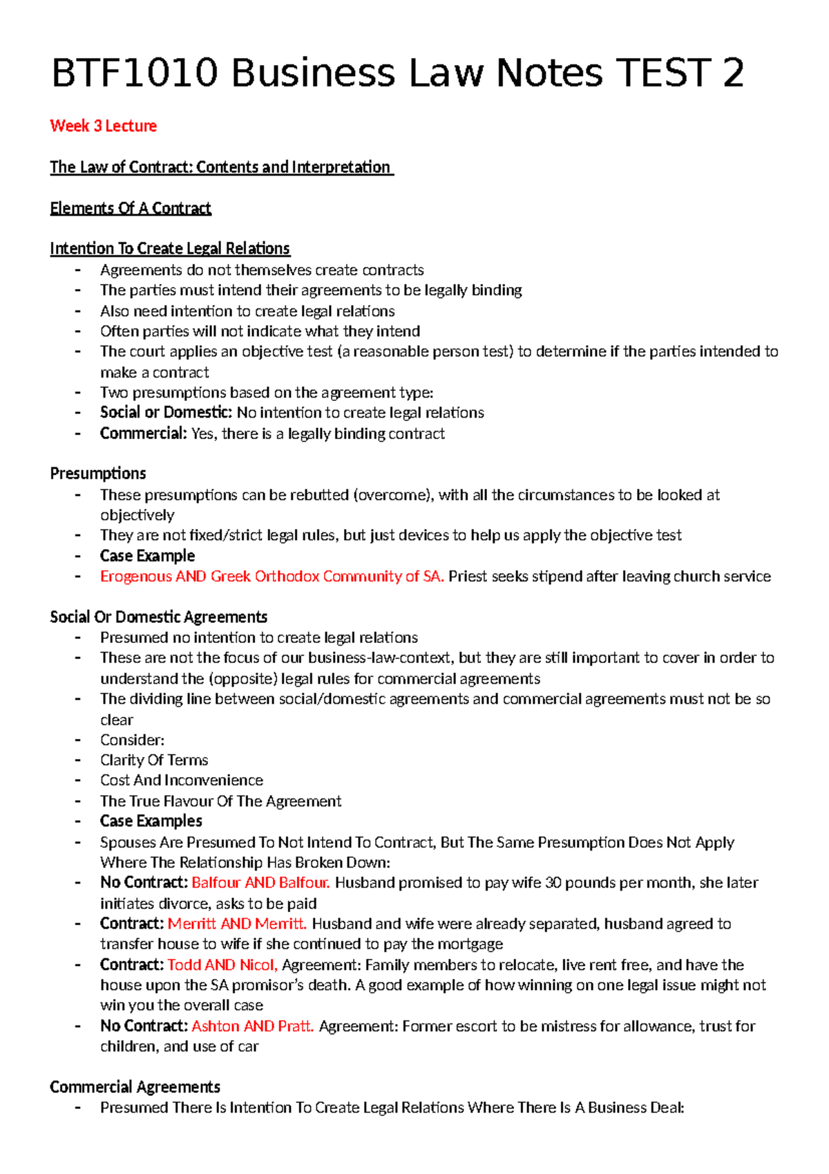BTF1010 Business Law Notes TEST 2 - Priest seeks stipend after leaving ...