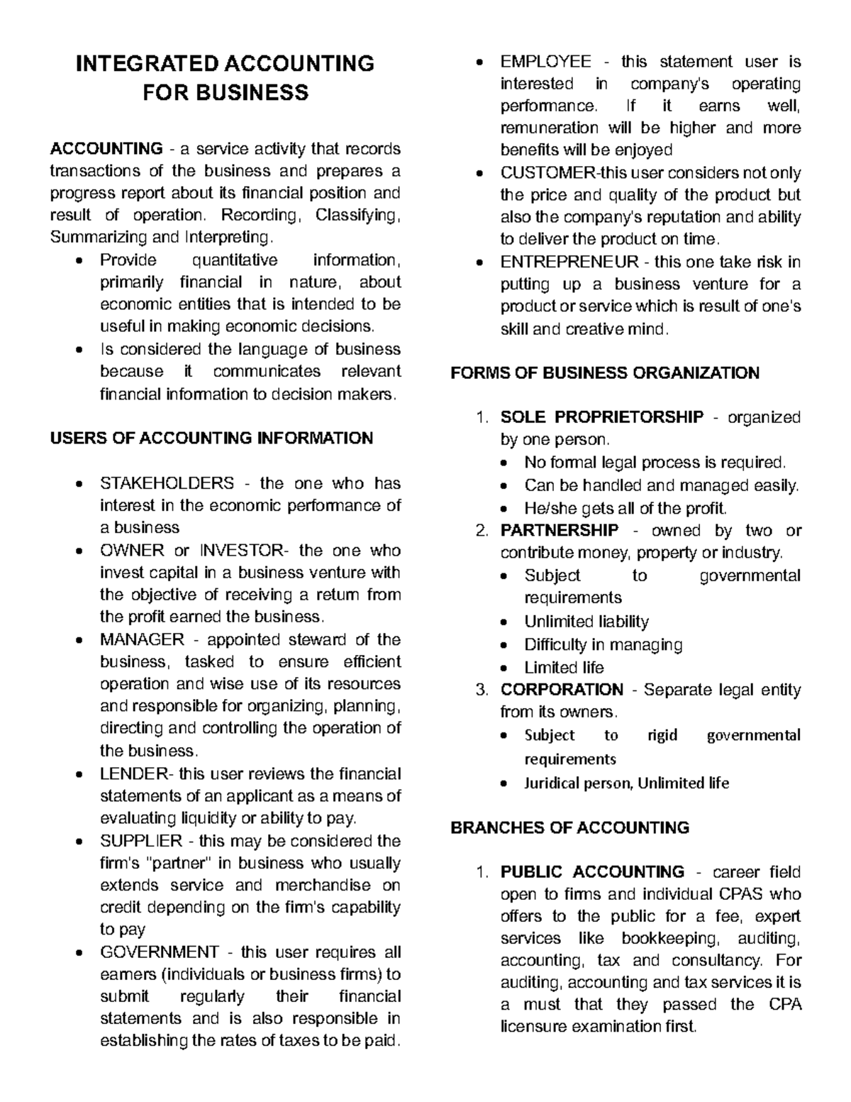 Integrated Accounting for Business: Key Concepts and Stakeholders - Studocu