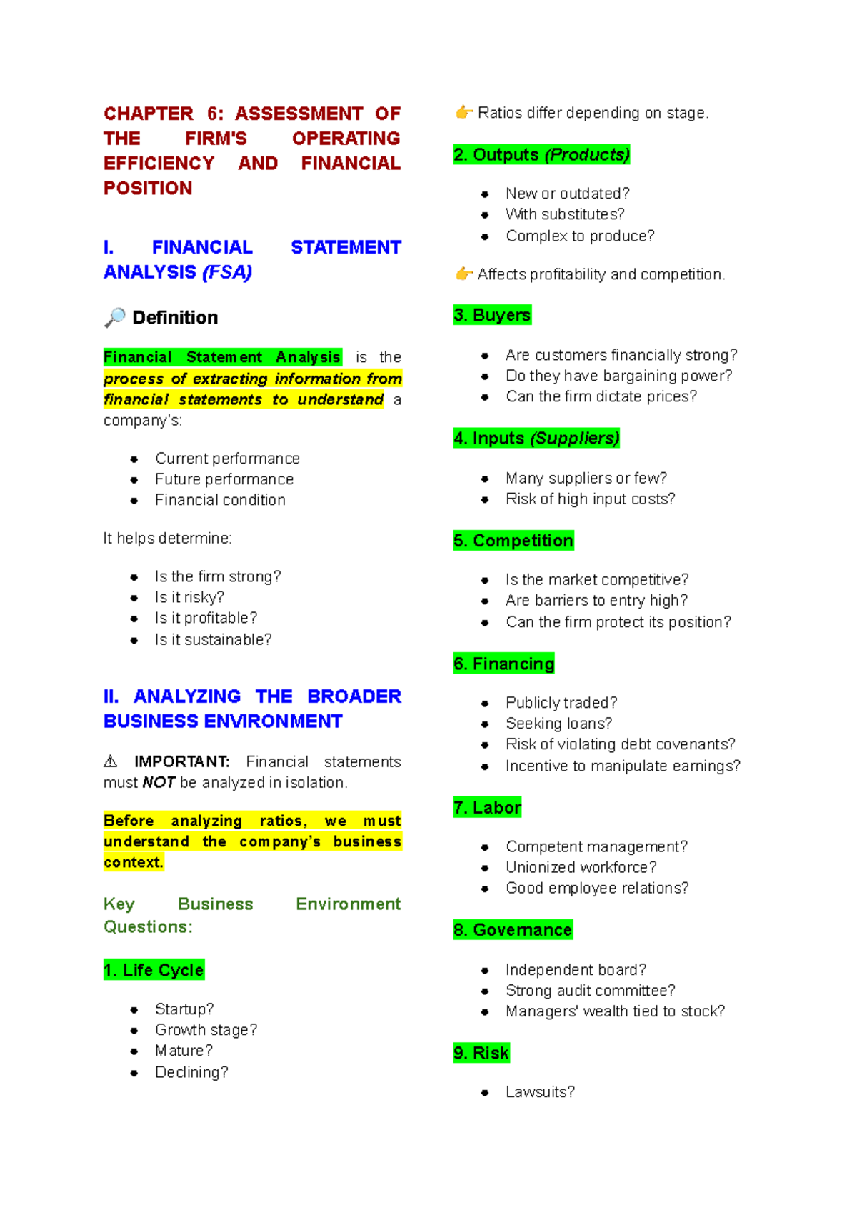 CHAPTER 6: FINANCIAL ANALYSIS & OPERATING EFFICIENCY REVIEW - Studocu