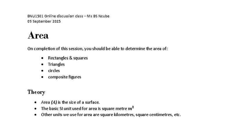 BNU1501 Online Discussion: Area Calculation Techniques - Studocu