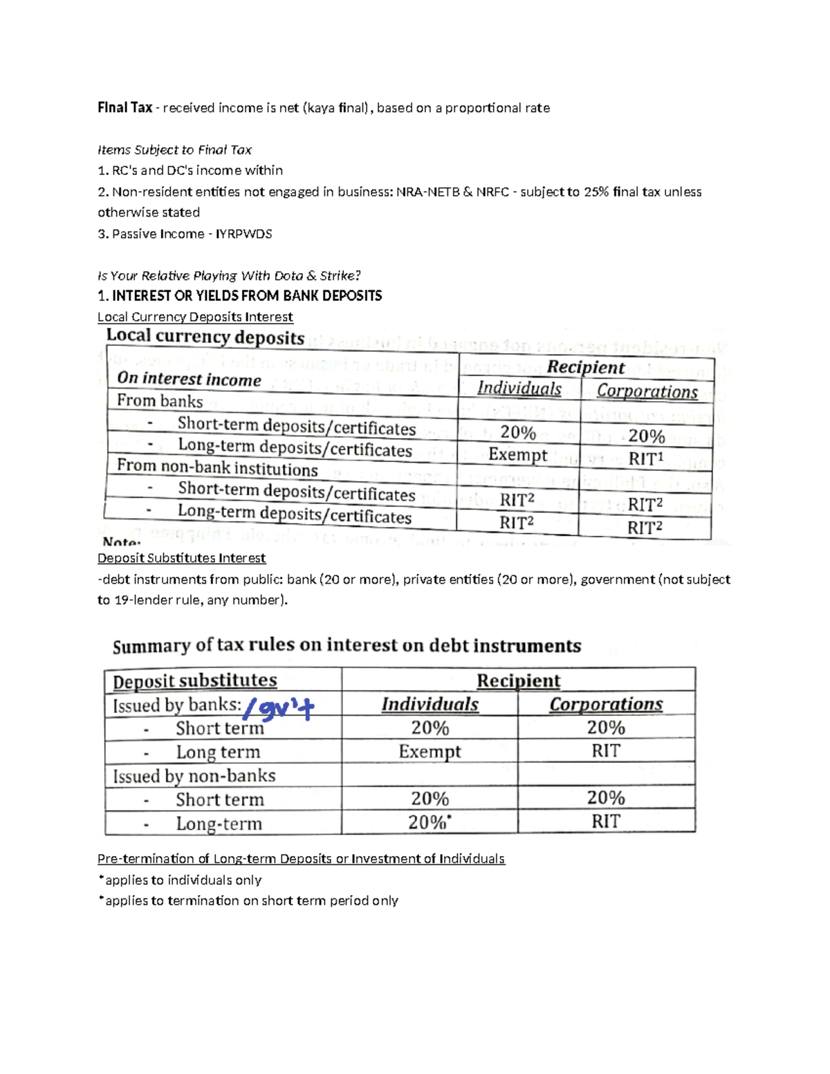 CH5 - Final Income Taxation Notes - Final Tax - received income is net ...