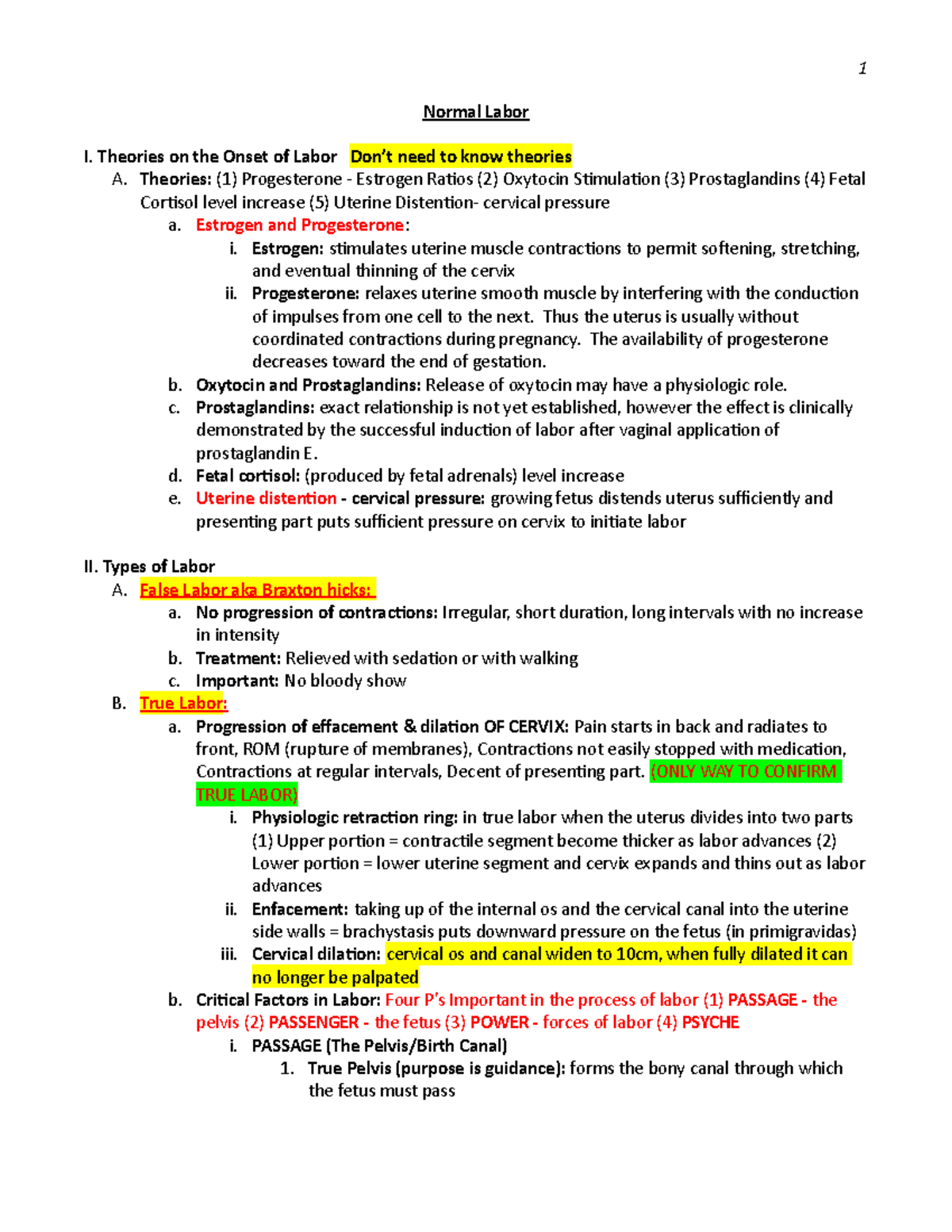 OB Exam 2 Labor Outline: Theories, Types, and Stages - Studocu