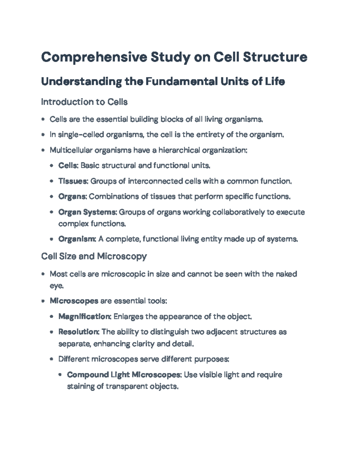 Comprehensive Study of Cell Structure and Function in Biology ...