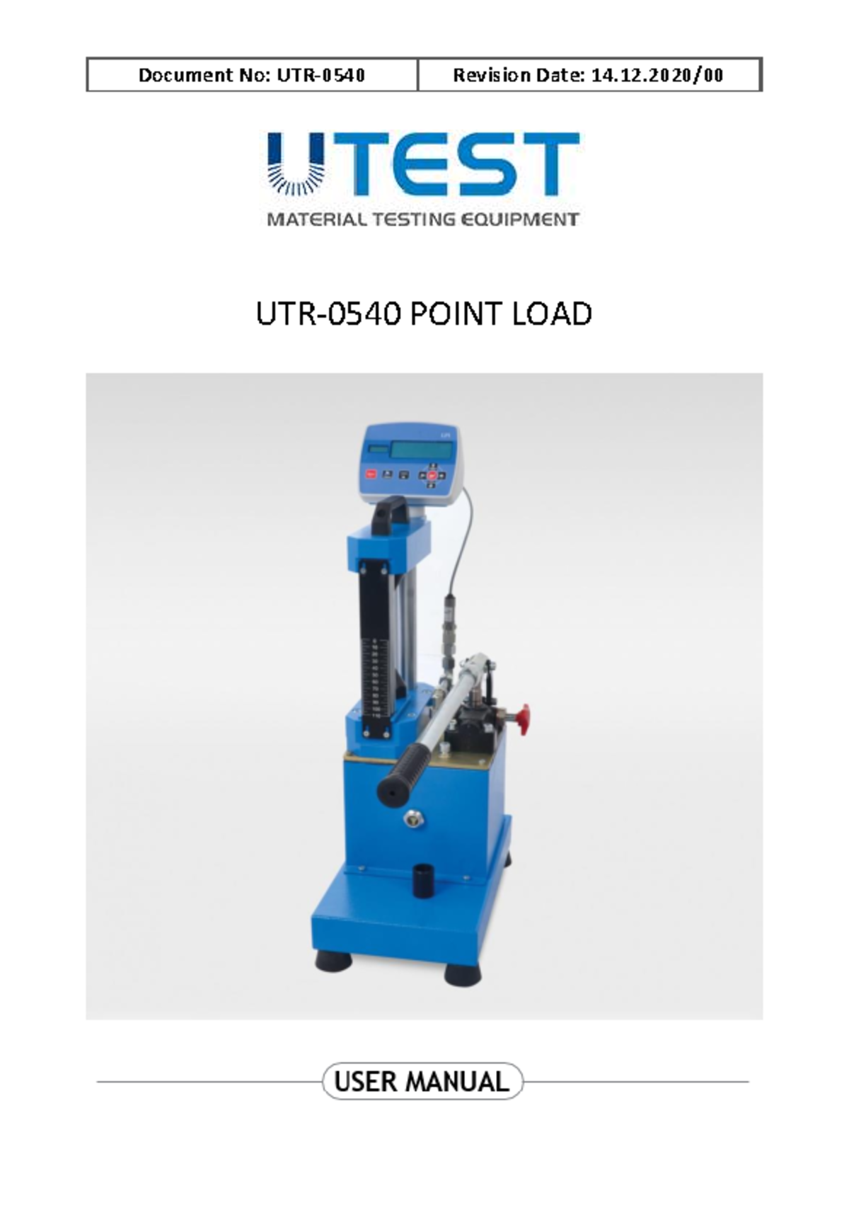 UTEST 70 kN Digital Point Load Test Apparatus Manual: Safety ...