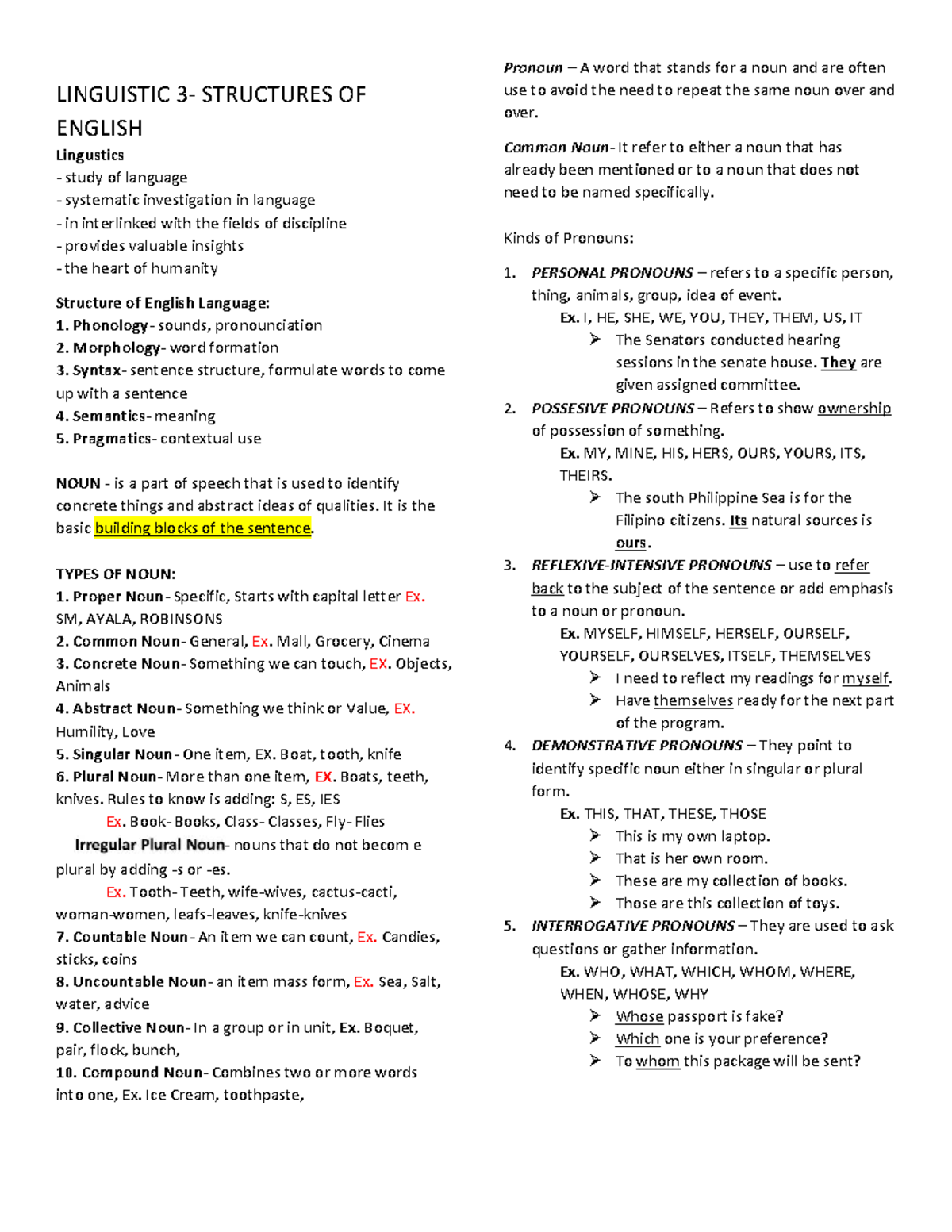 LINGUISTIC STRUCTURES OF ENGLISH (LING-3) Study Notes - Studocu