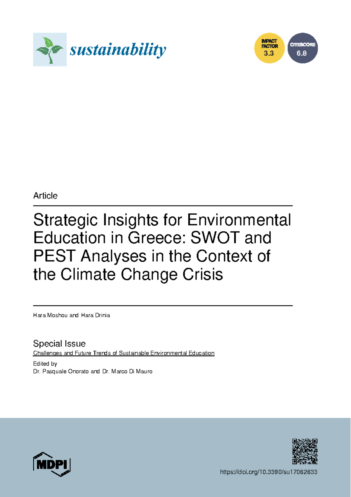Strategic Insights for Environmental Education in Greece: SWOT & PEST ...