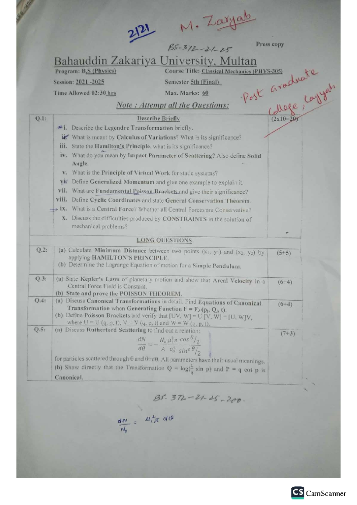 2121 BS Physics 5th Semester Final Exam Past Papers (2021-2025) - Studocu