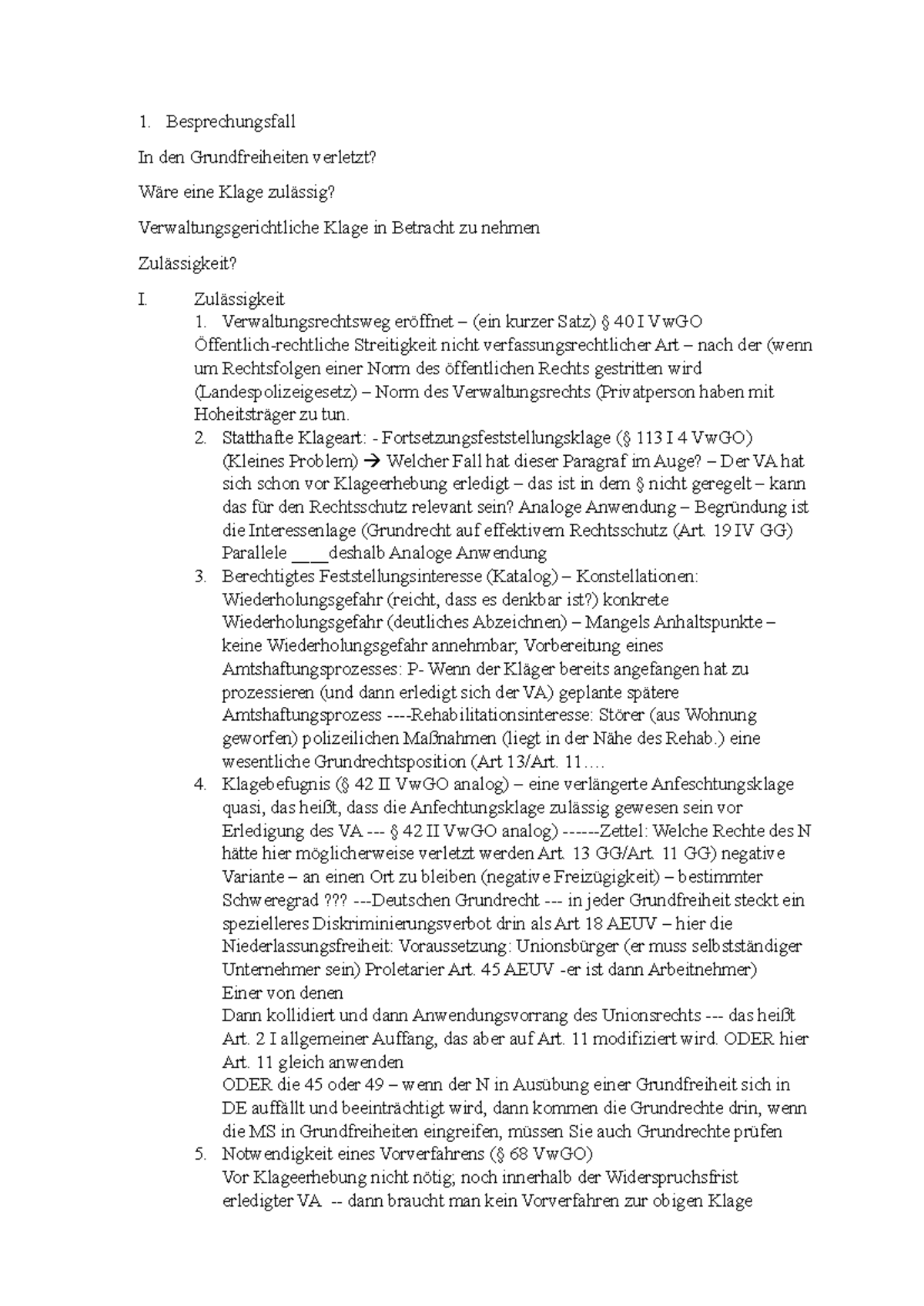 Übung im ÖffR: Zulässigkeit und Begründetheit von Klagen nach VwGO ...