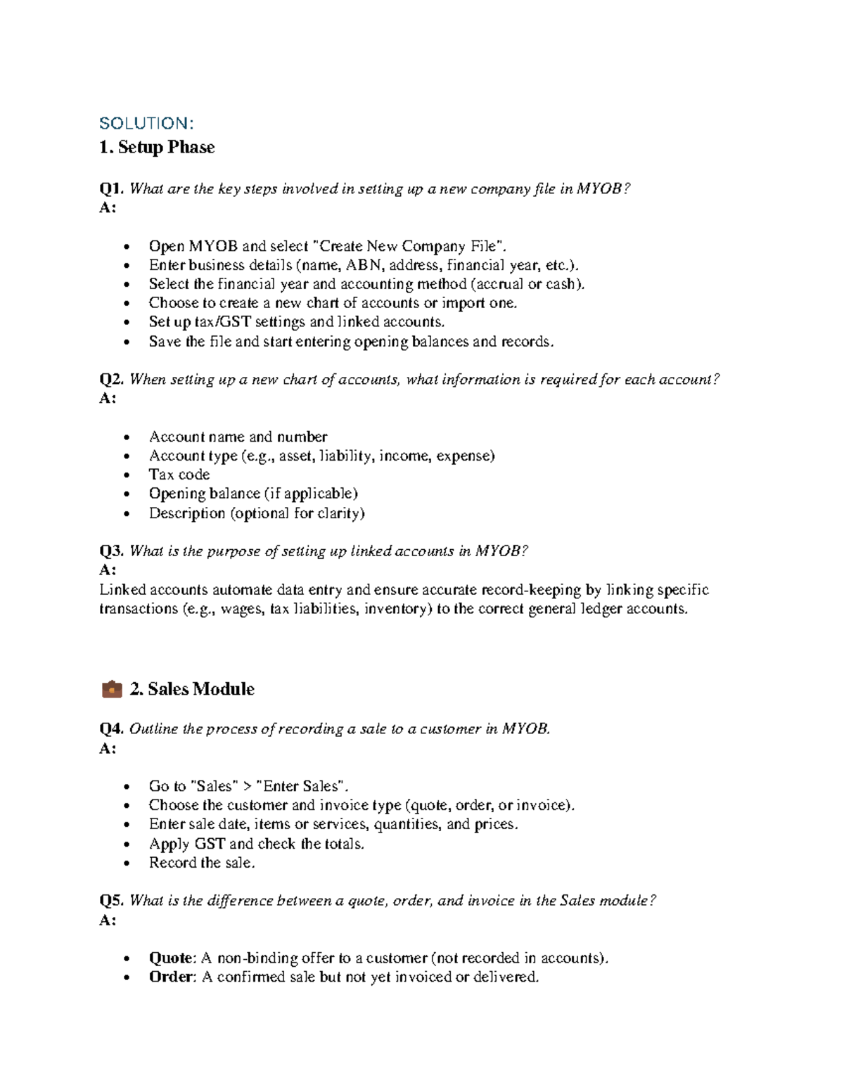 MYOB Solution Notes: Key Steps for Setup, Sales, Purchases, and Payroll ...