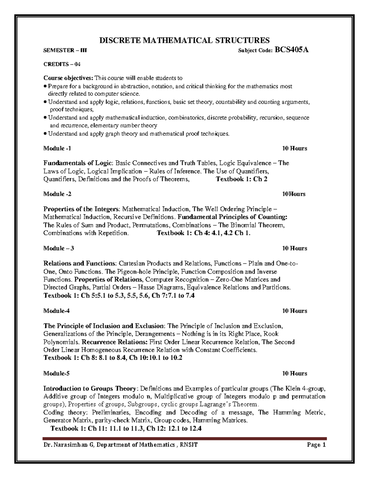 BCS405A - Discrete Mathematical Structures: Module 1 Overview - Studocu